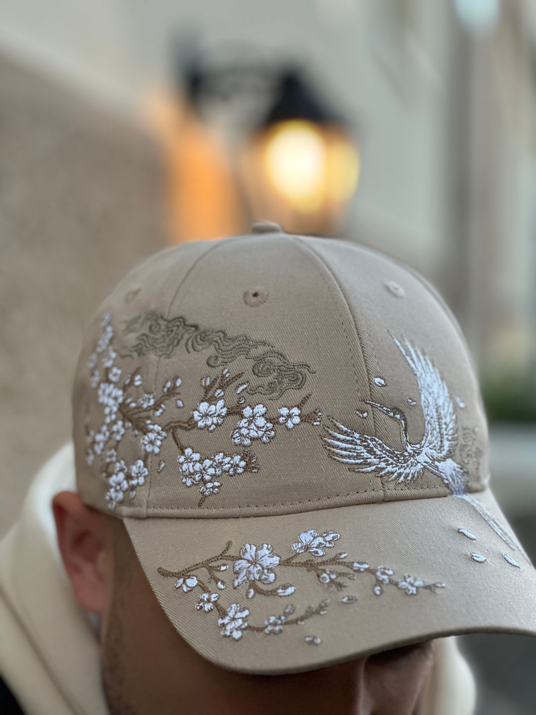 Sakura Crane Embroidered Cap - Unisex - Sakura Sand