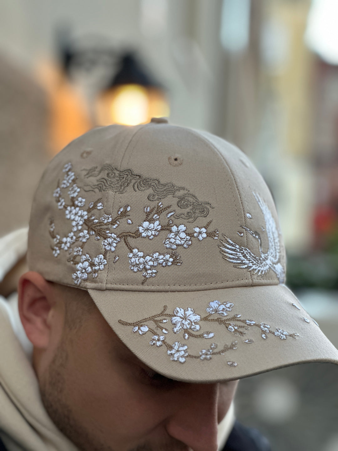 Sakura Crane Embroidered Cap - Unisex - Sakura Sand
