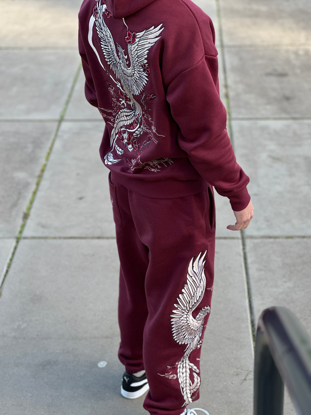 Heavy Embroidery White Gold Phoenix Hoodie 400GSM