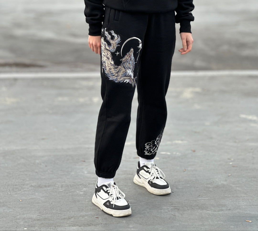400 GSM Embroidery Kitsune fox Sweatpants - Unisex Cotton