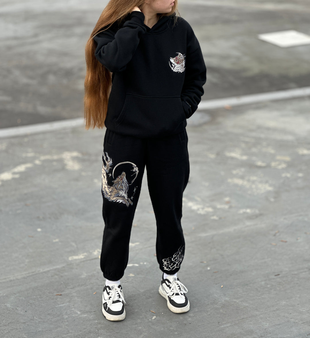 400 GSM Embroidery Kitsune fox Sweatpants - Unisex Cotton