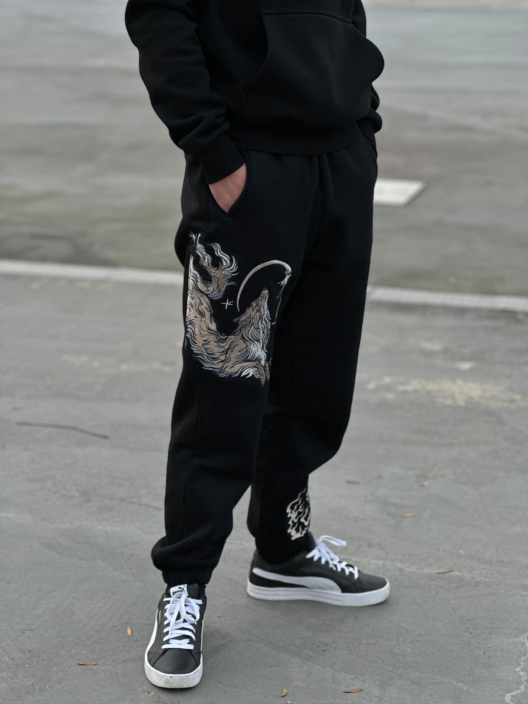 400 GSM Embroidery Kitsune fox Sweatpants - Unisex Cotton