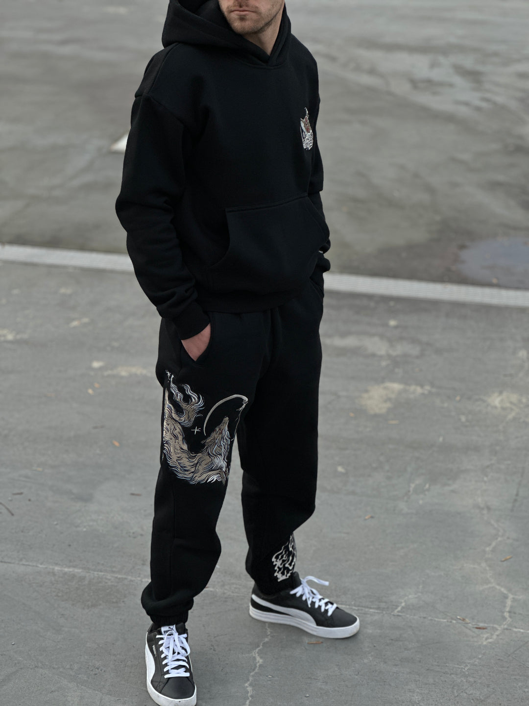 400 GSM Embroidery Kitsune fox Sweatpants - Unisex Cotton