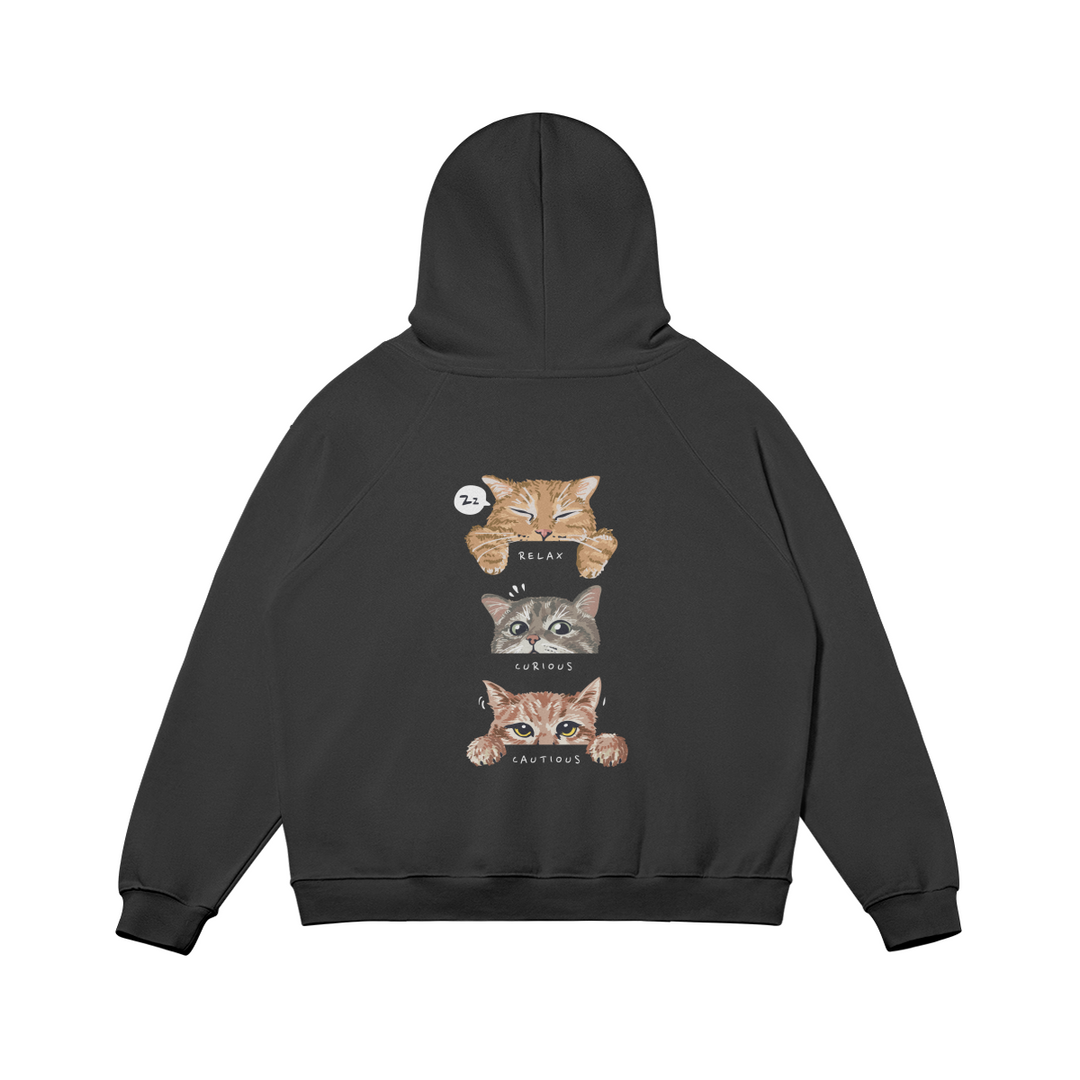 Snow Washed Cat Emotions Cotton Hoodie