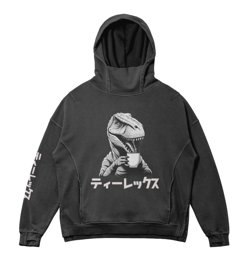 Dino Kanji Washed Turtleneck Hoodie - Unisex Fit