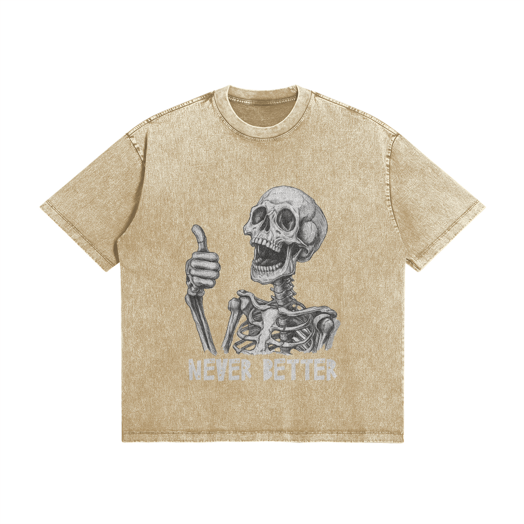 Never Better Skeleton - Gewaschenes Vintage-T-Shirt