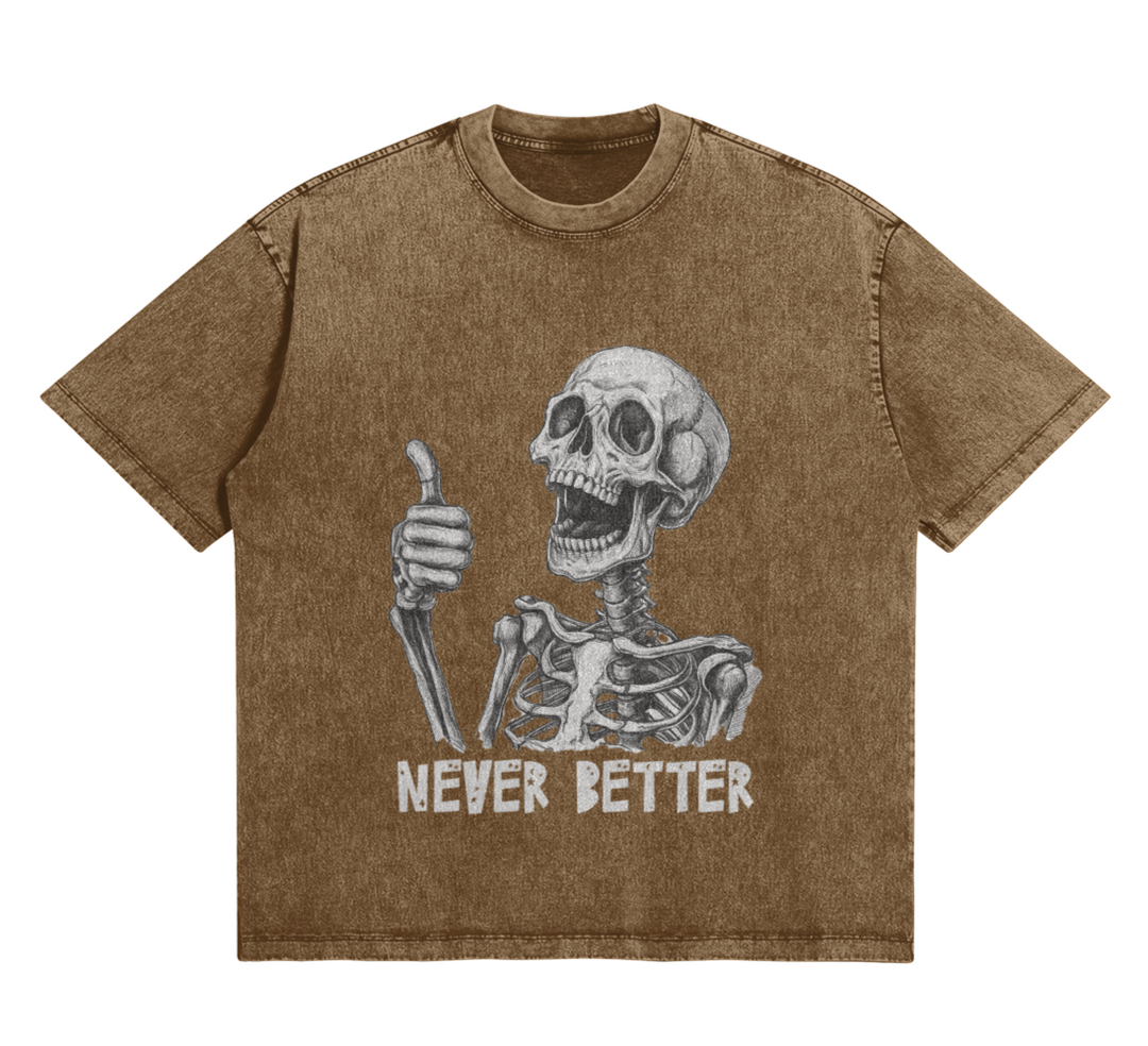 Never Better Skeleton - Gewaschenes Vintage-T-Shirt