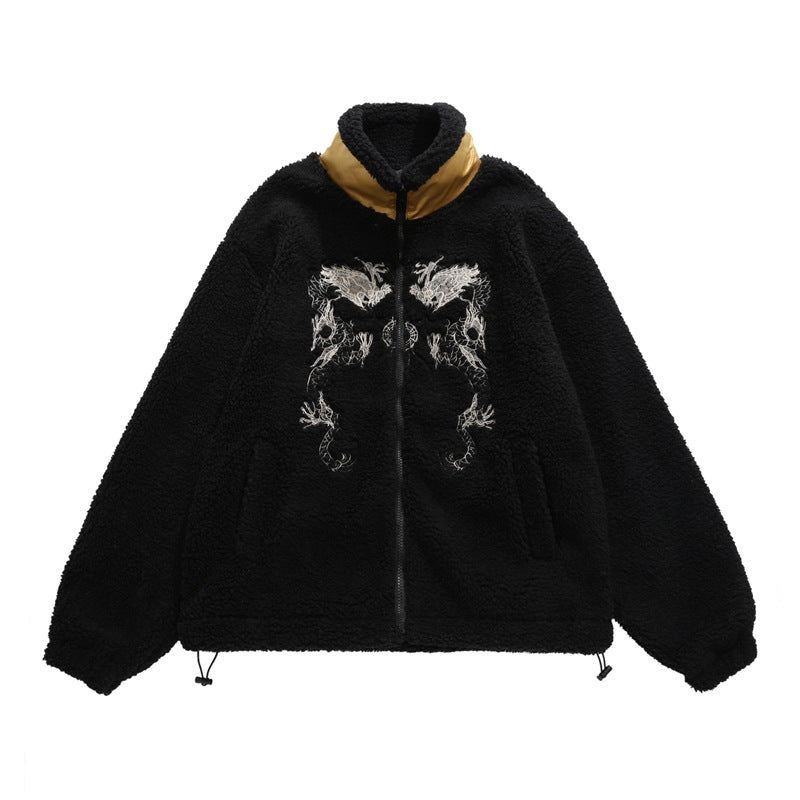 Dragon Embroidered Fleece Plush Jacket Autumn/Winter