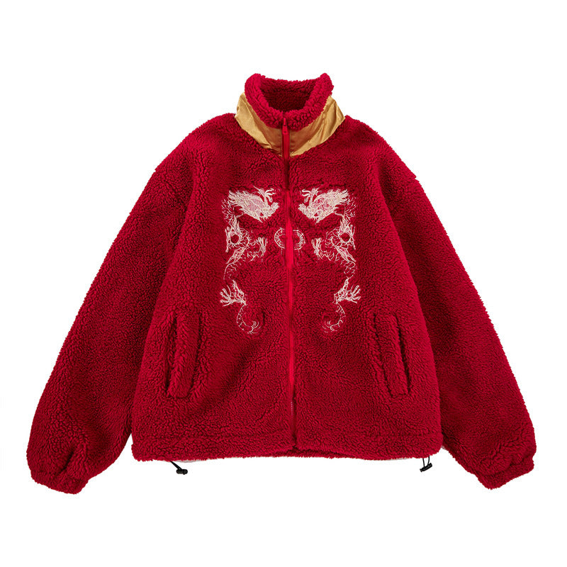 Drache bestickte Fleece-Plüschjacke Herbst/Winter