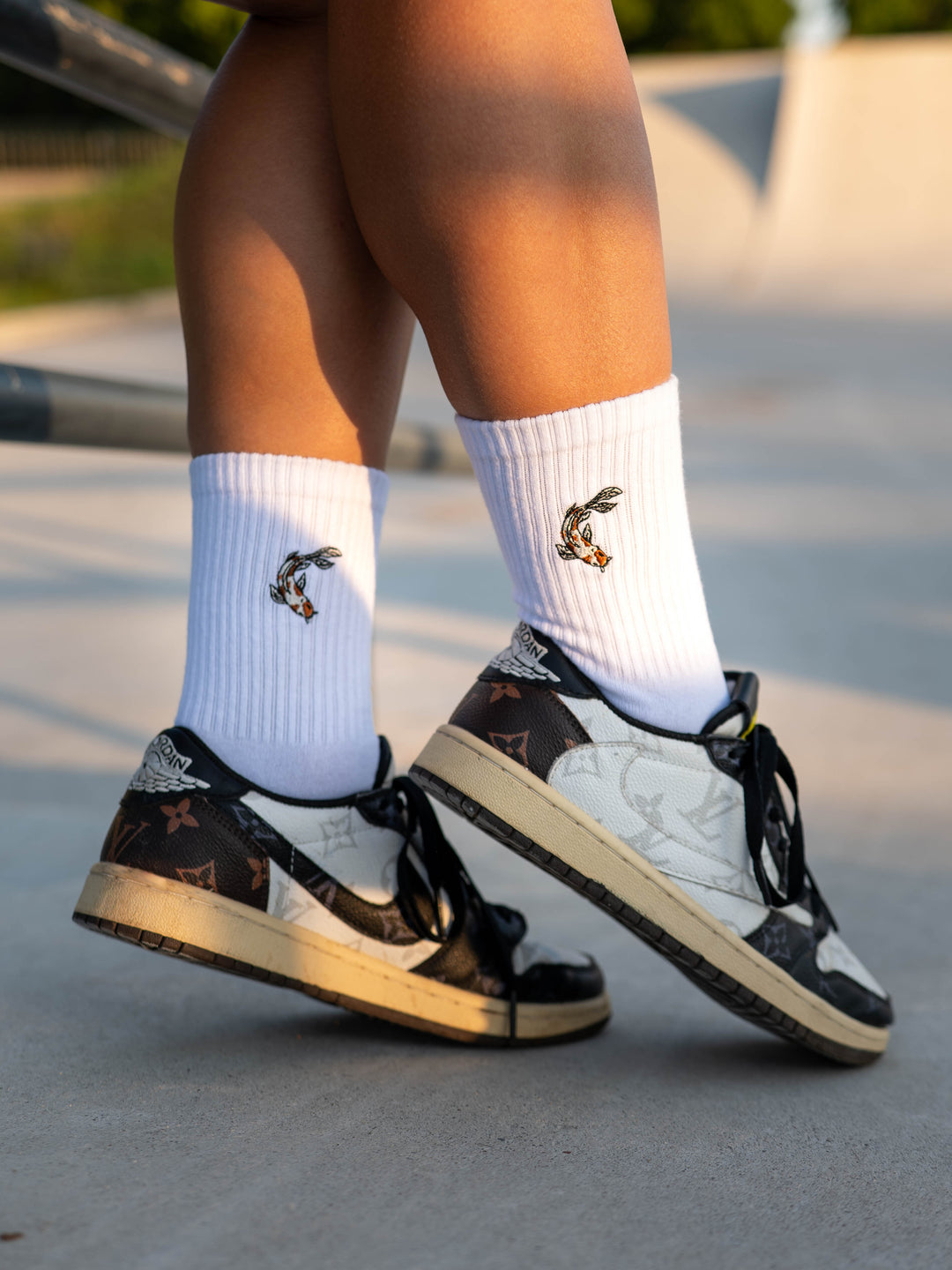 Koi Fish Embroidered Crew Socks