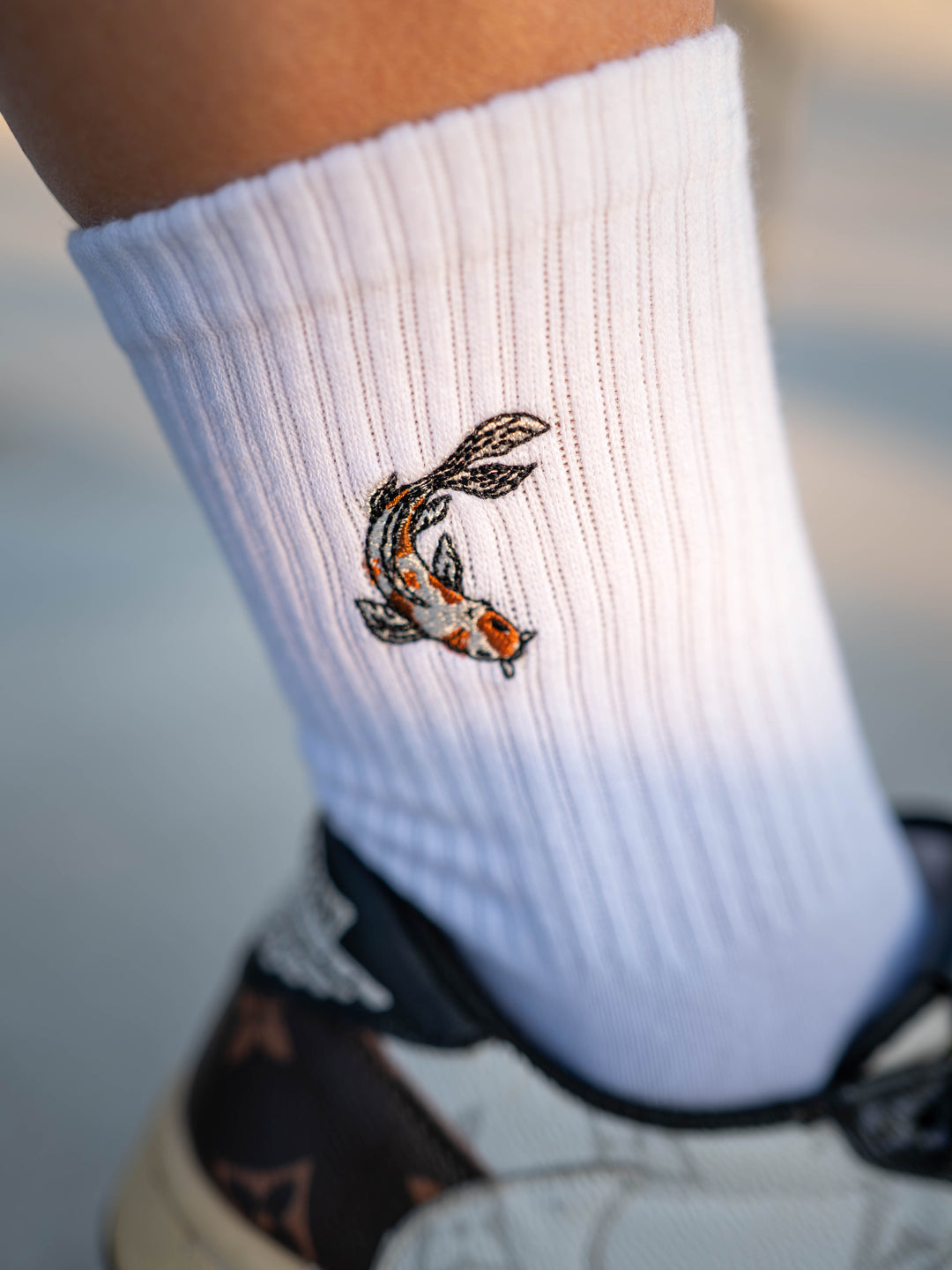 Koi Fish Embroidered Crew Socks