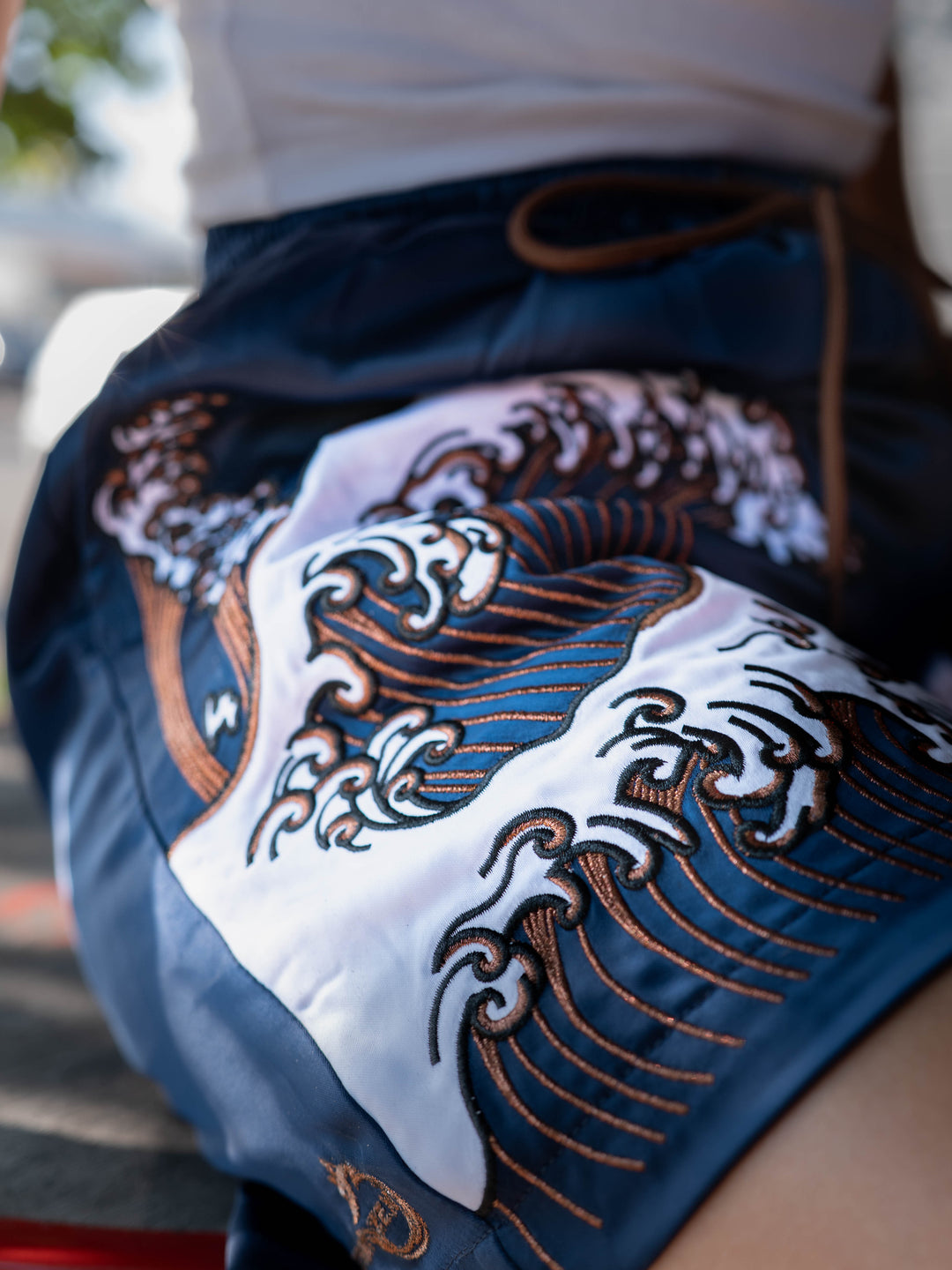 Ukiyo-e Wave Embroidered Unisex Shorts