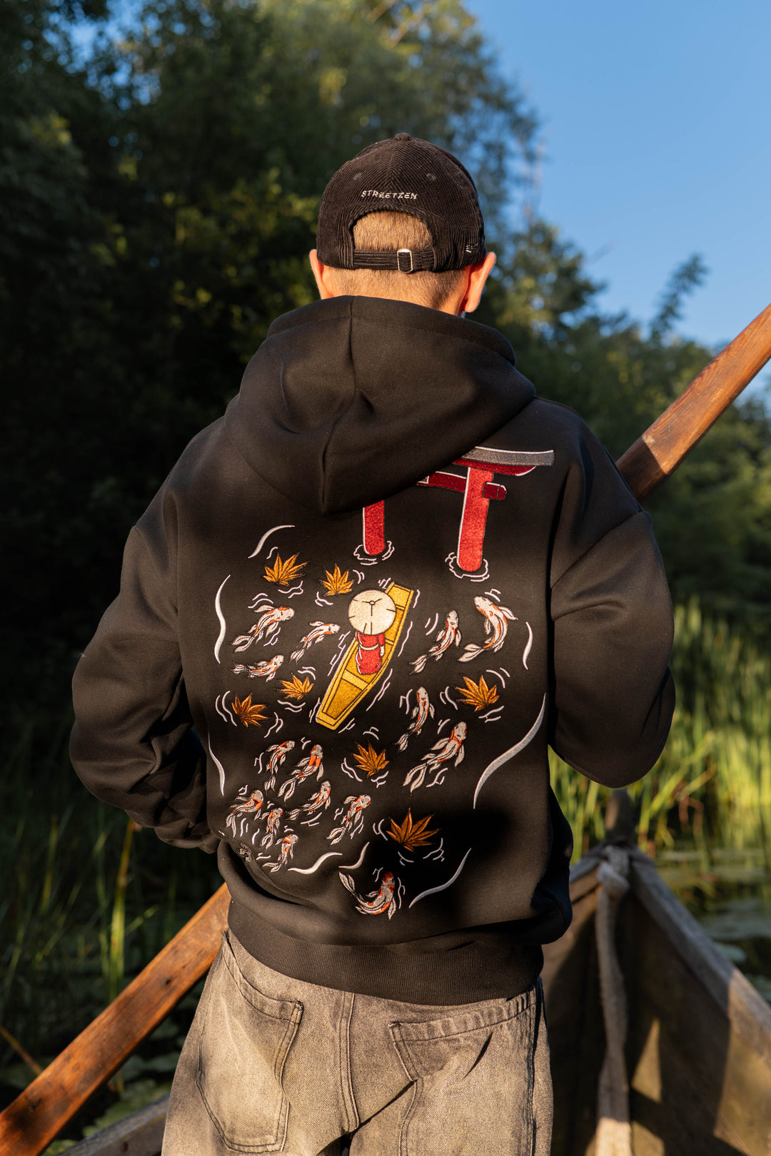 Heavy Embroidery Japanese Koi Fish Hoodie 400GSM