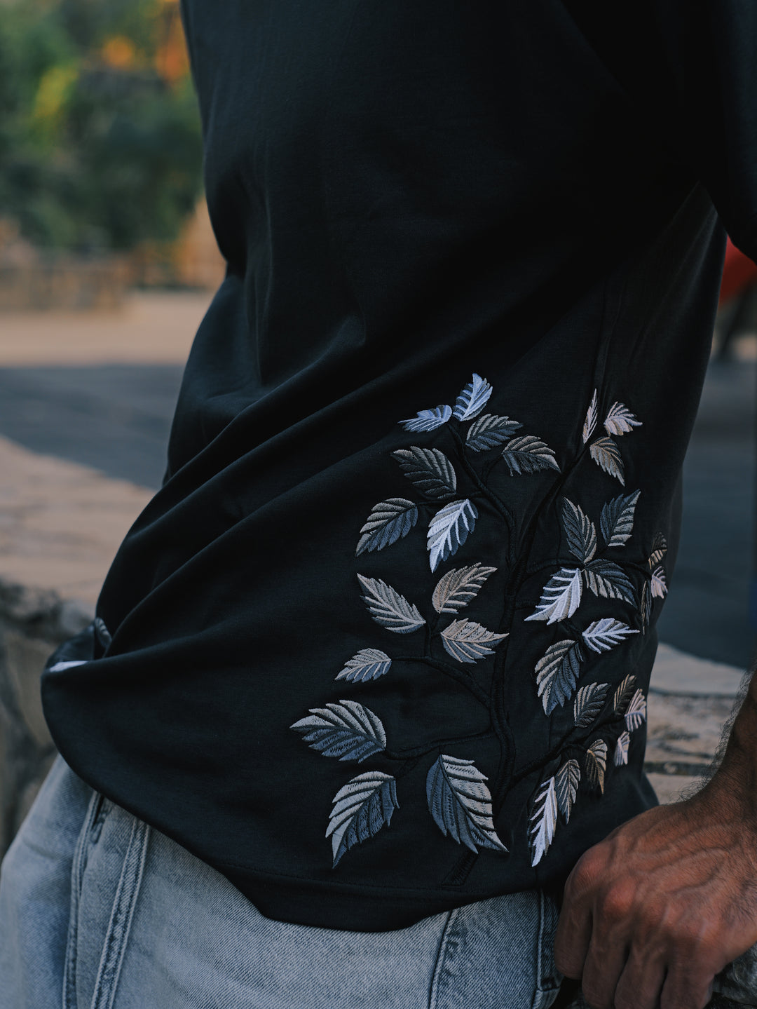 Silver Leaf Embroidered T-Shirt - 230GSM Cotton - Unisex