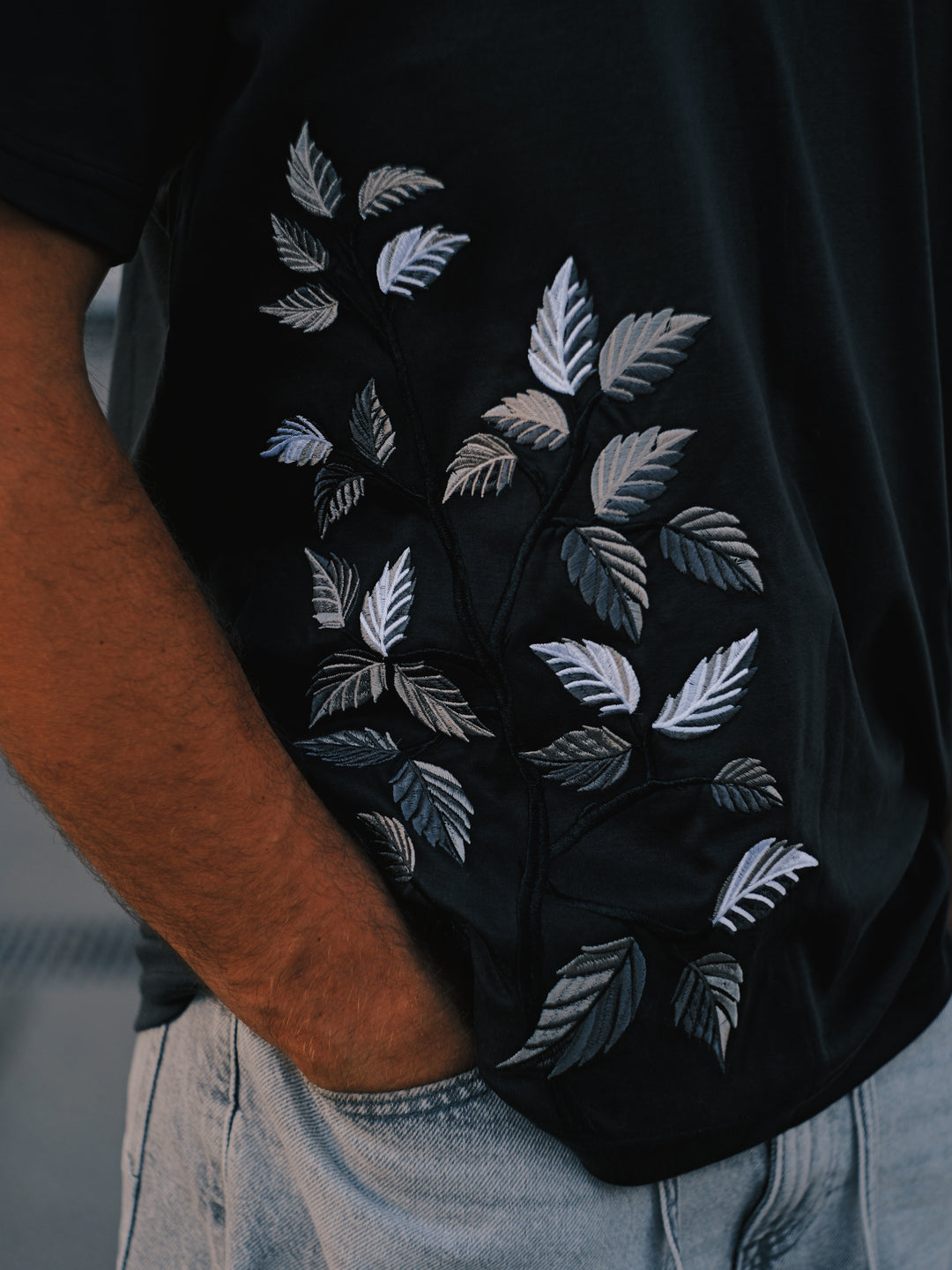 Silver Leaf Embroidered T-Shirt - 230GSM Cotton - Unisex