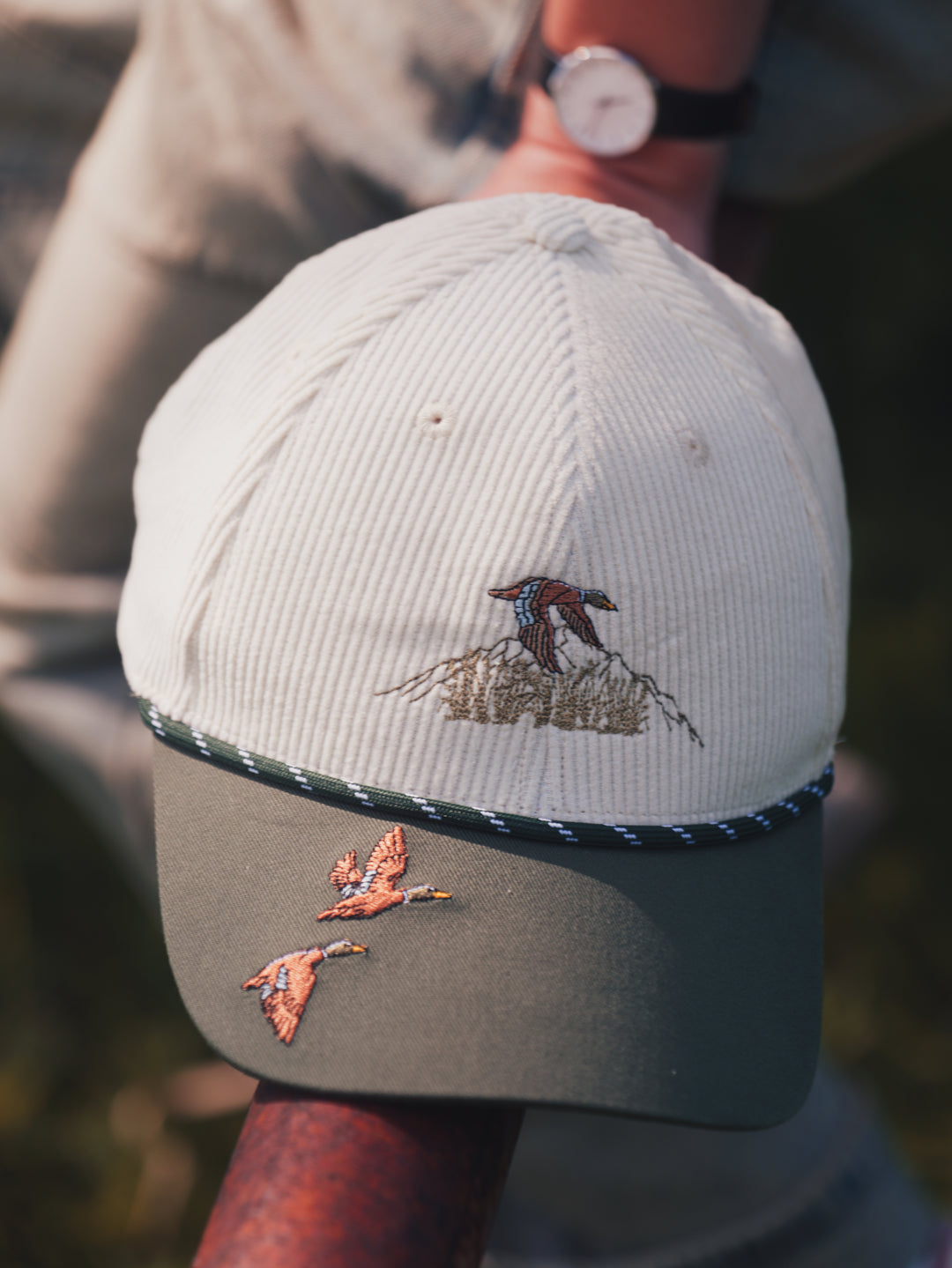 Corduroy Duck - Embroidered Unisex Cap Moss Green
