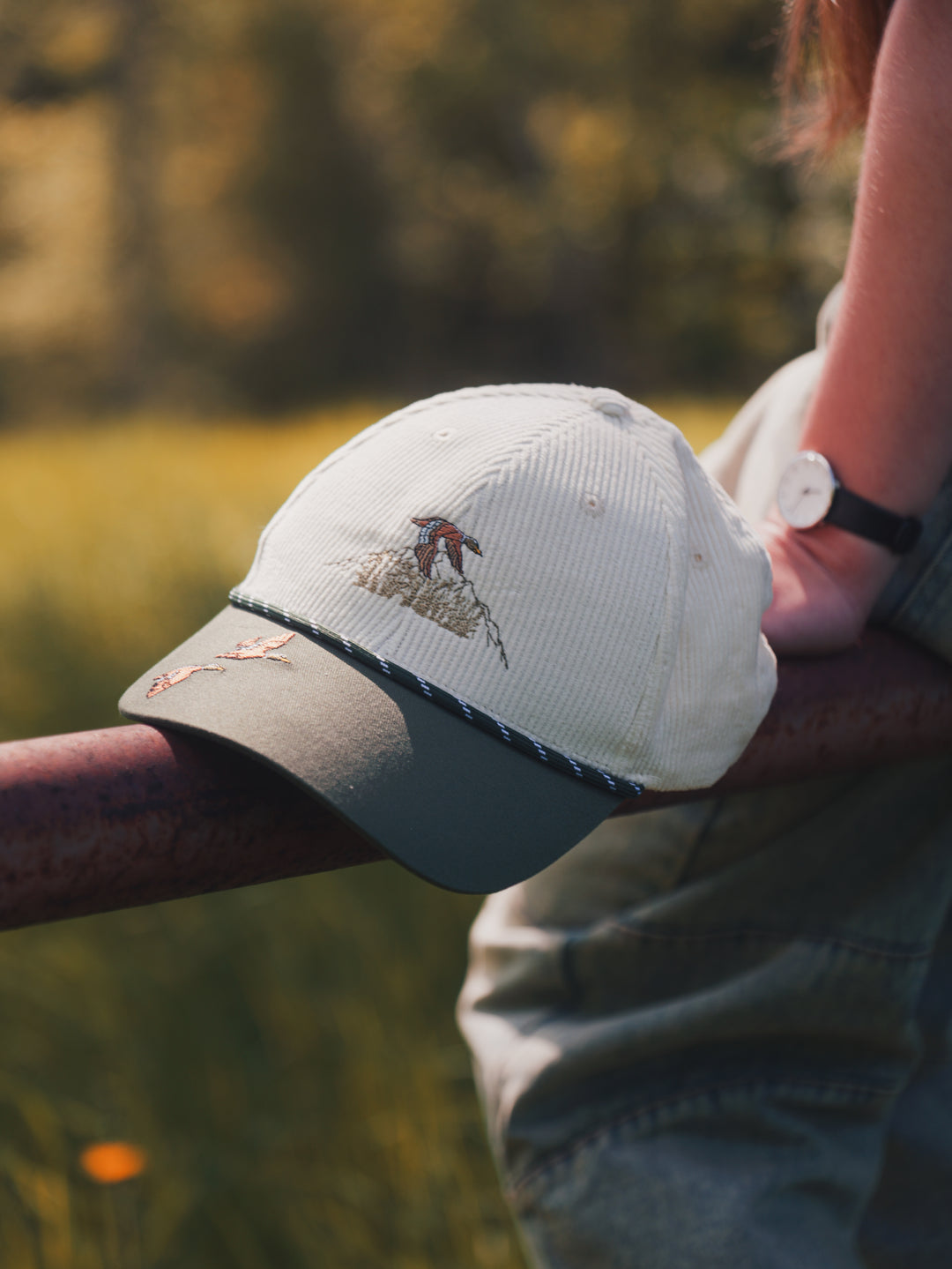 Corduroy Duck - Embroidered Unisex Cap Moss Green