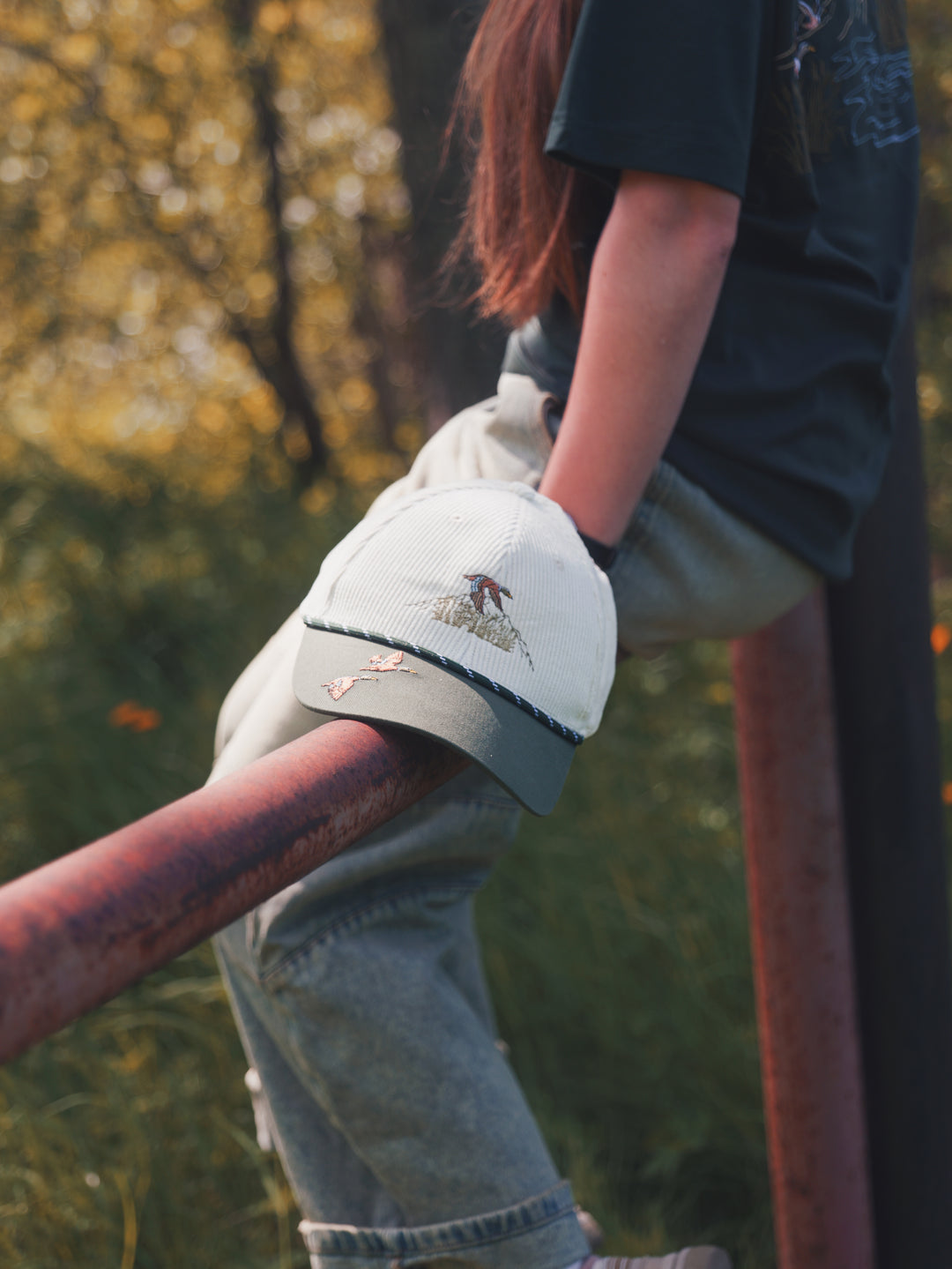 Corduroy Duck - Embroidered Unisex Cap Moss Green
