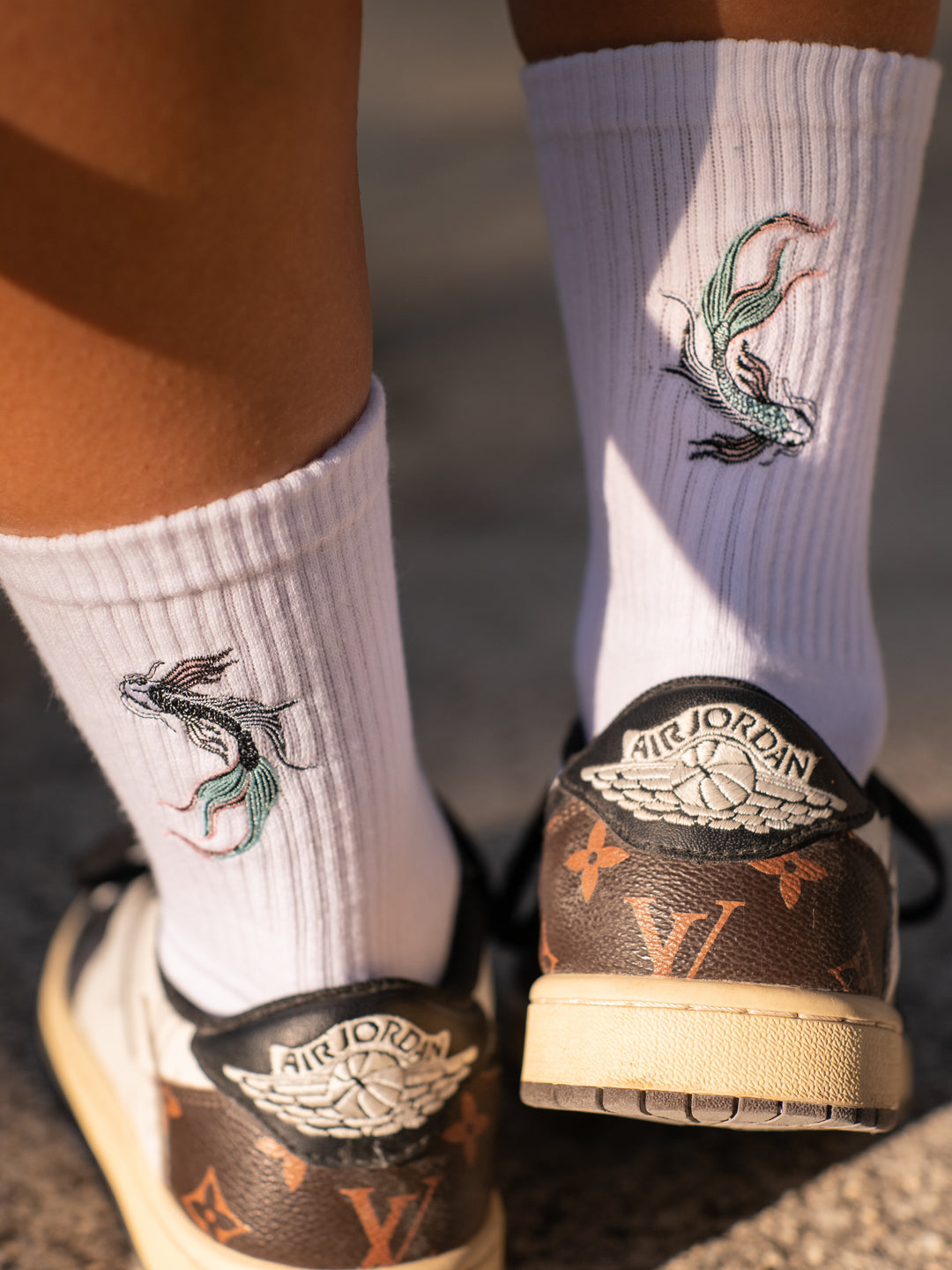 Soragoi Koi Fish Embroidered Crew Socks
