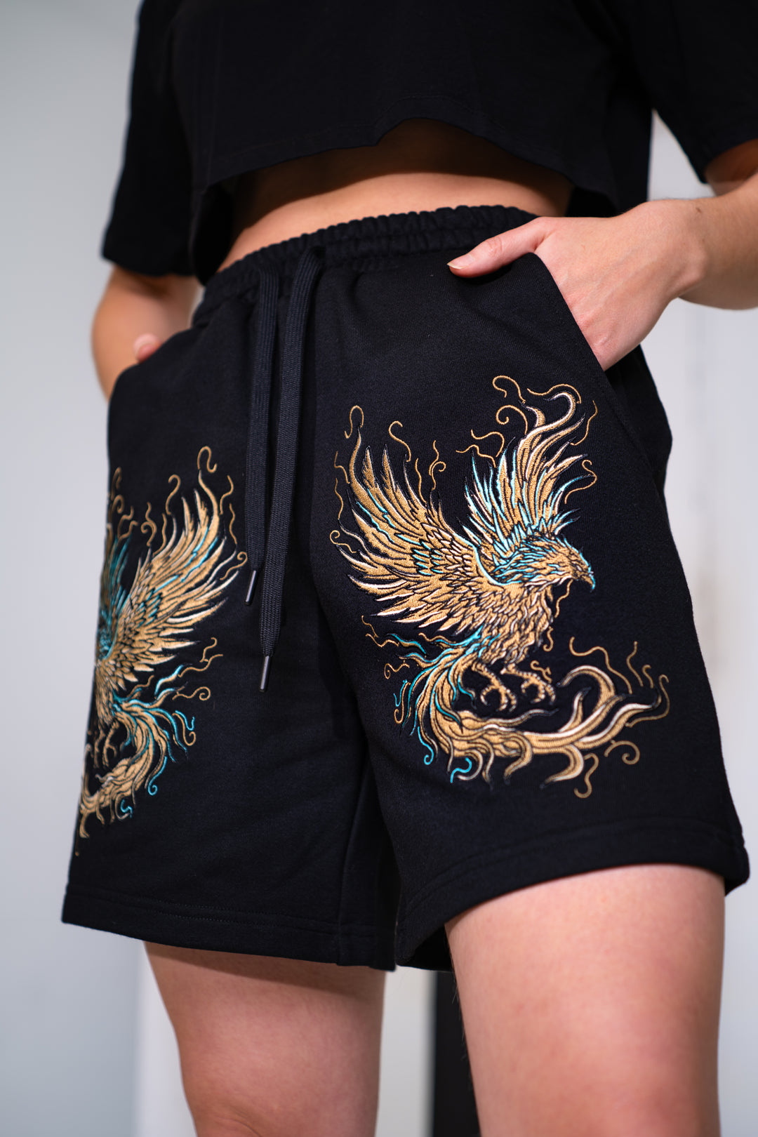 Golden Phoenix - Embroidered Unisex Shorts - Heavy Cotton