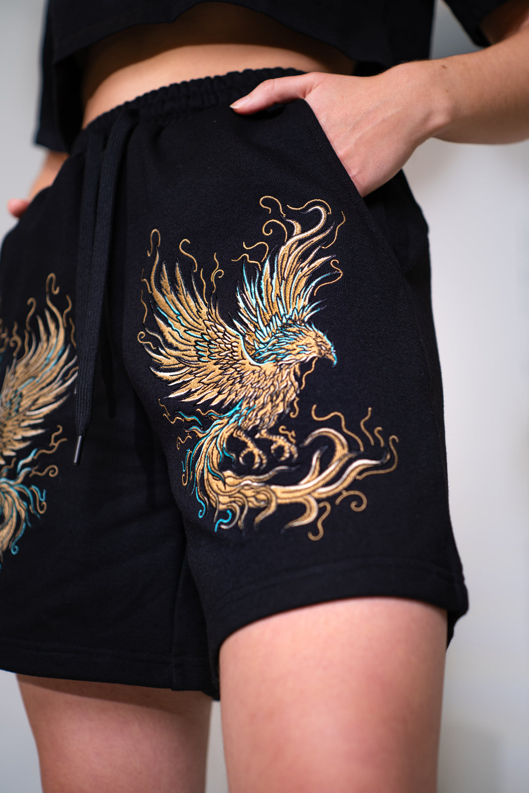 Golden Phoenix - Embroidered Unisex Shorts - Heavy Cotton