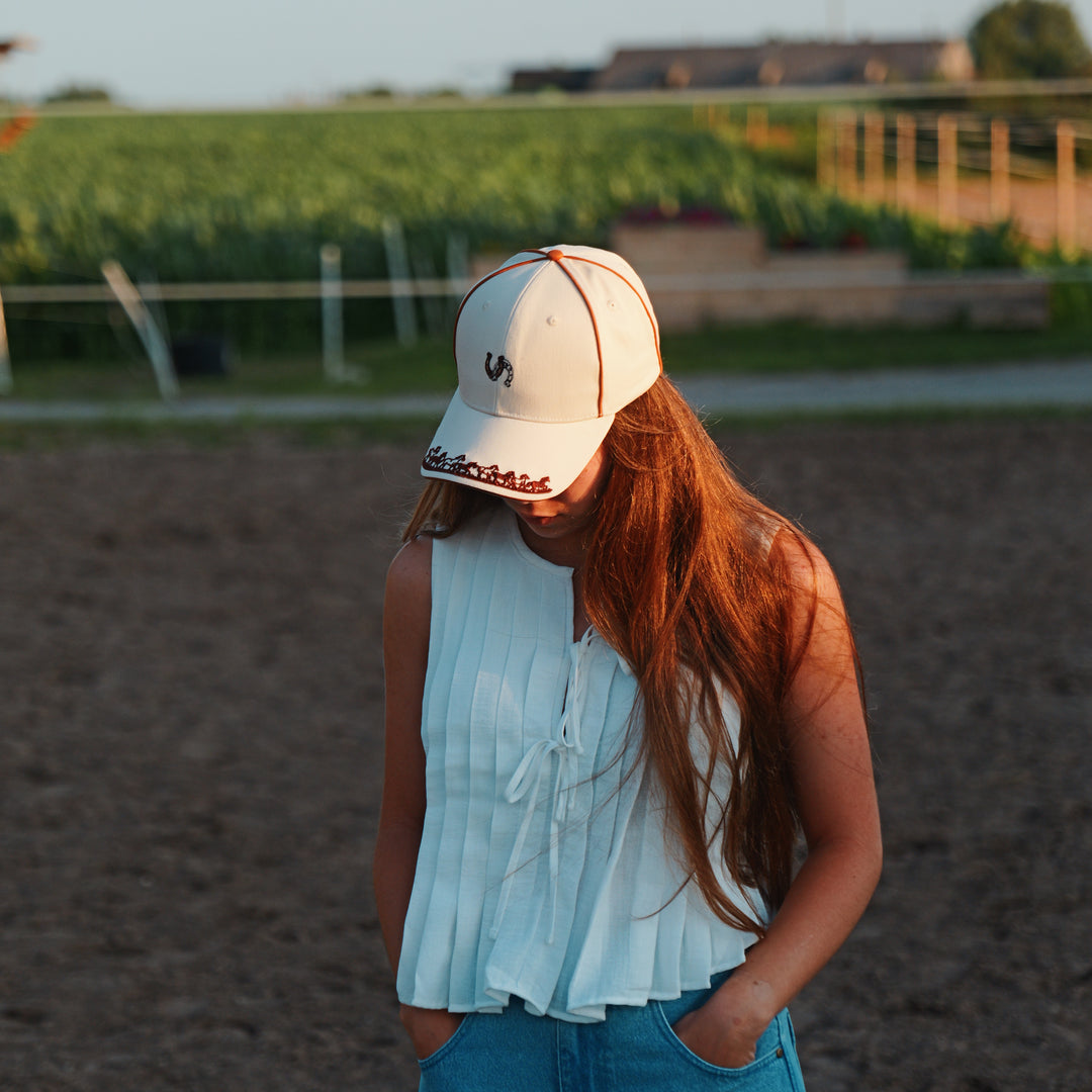 Horseshoe Trail Embroidered Cap - Unisex - Rust and Ivory