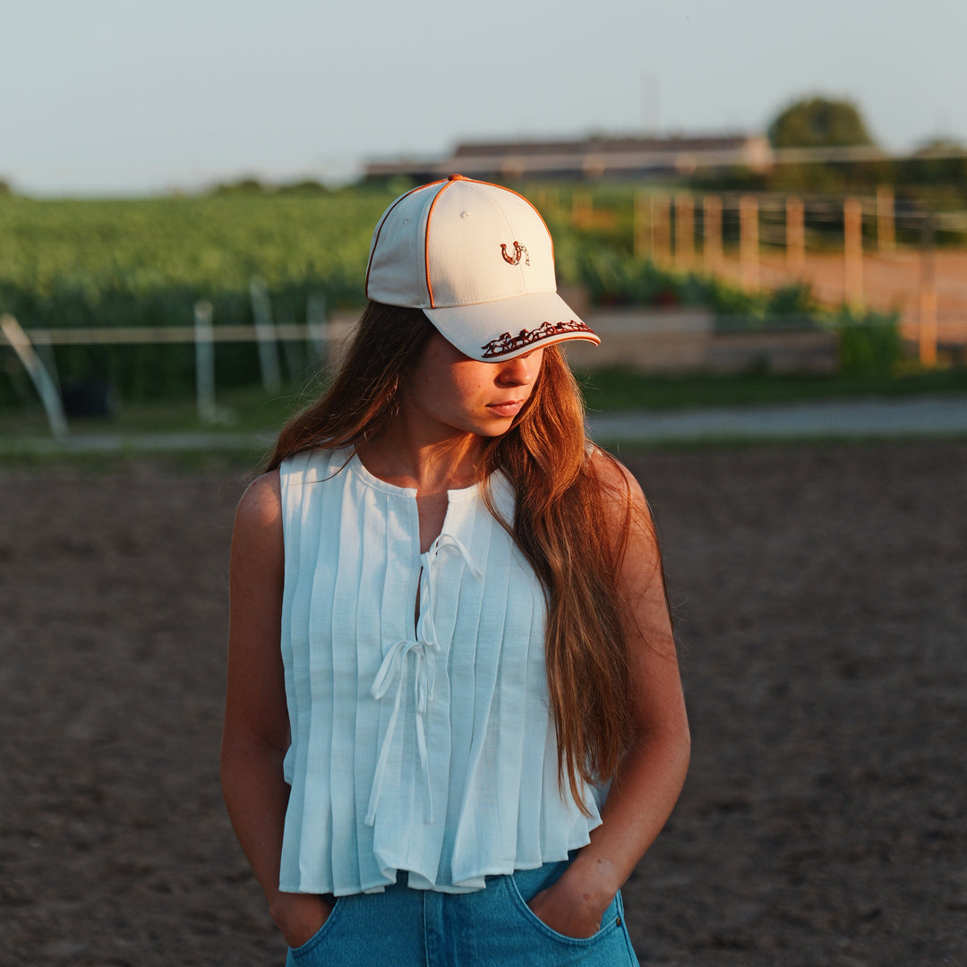 Horseshoe Trail Embroidered Cap - Unisex - Rust and Ivory