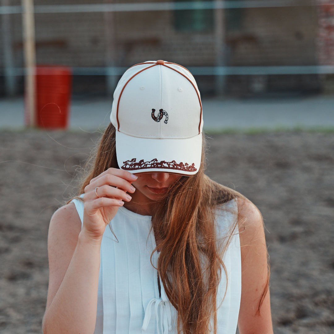 Horseshoe Trail Embroidered Cap - Unisex - Rust and Ivory