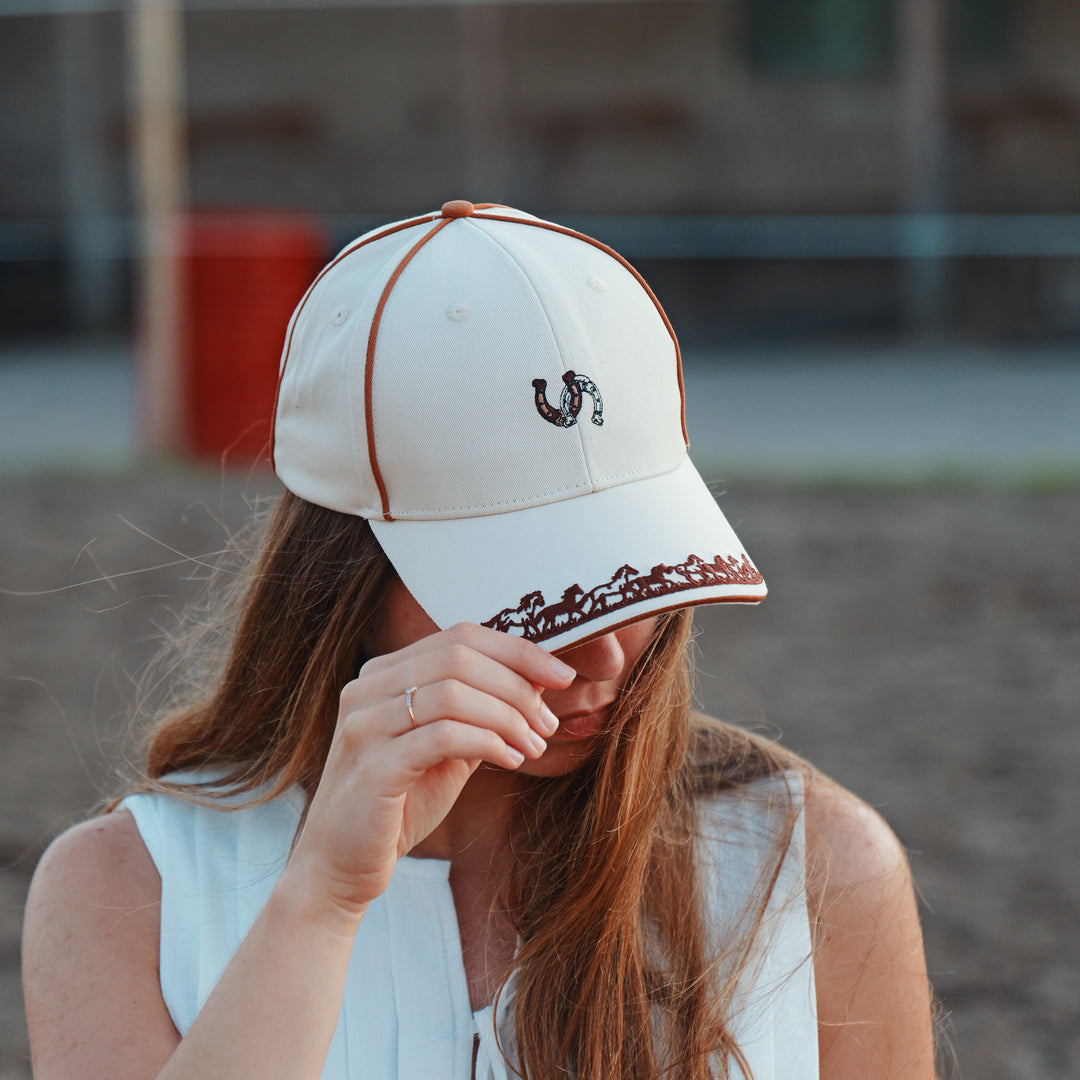 Horseshoe Trail Embroidered Cap - Unisex - Rust and Ivory