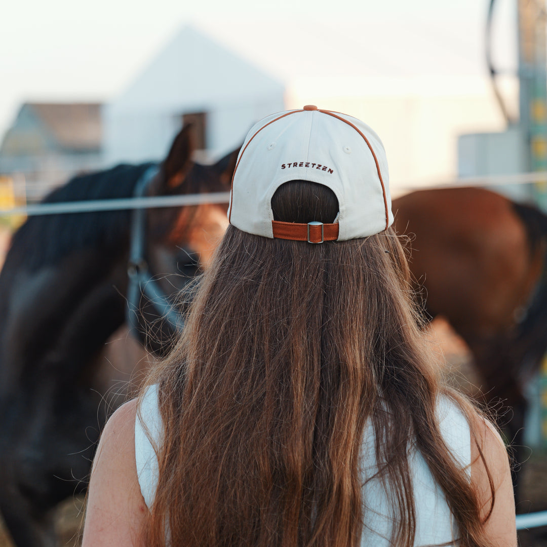 Horseshoe Trail Embroidered Cap - Unisex - Rust and Ivory