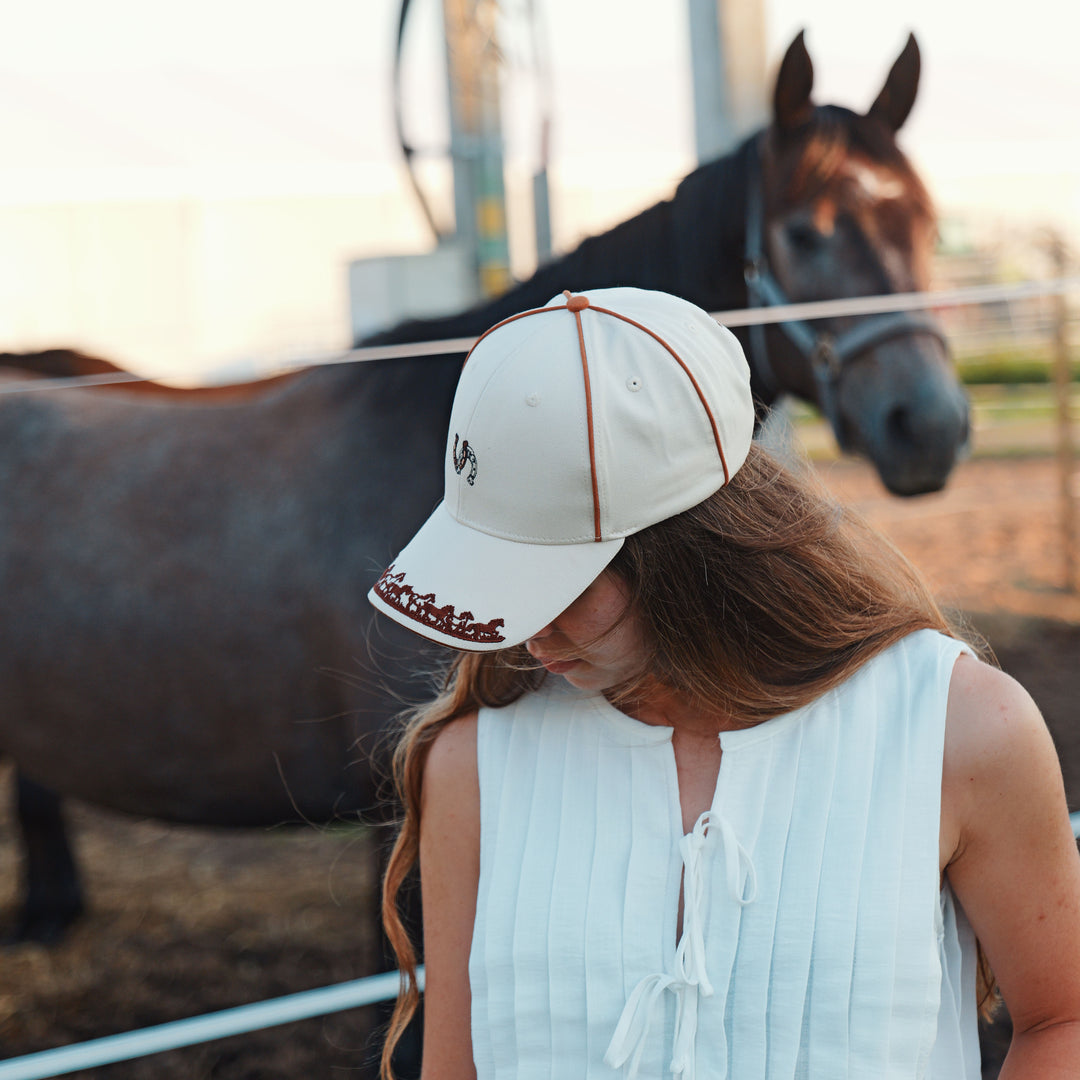 Horseshoe Trail Embroidered Cap - Unisex - Rust and Ivory