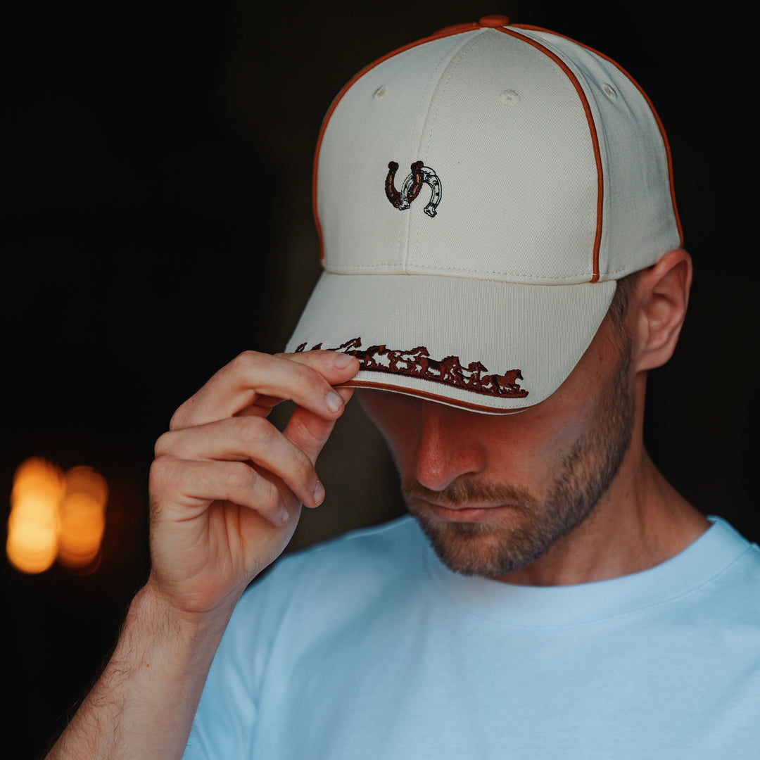 Horseshoe Trail Embroidered Cap - Unisex - Rust and Ivory