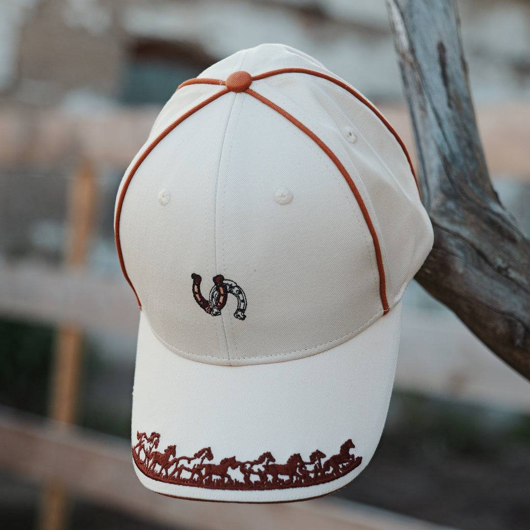 Horseshoe Trail Embroidered Cap - Unisex - Rust and Ivory