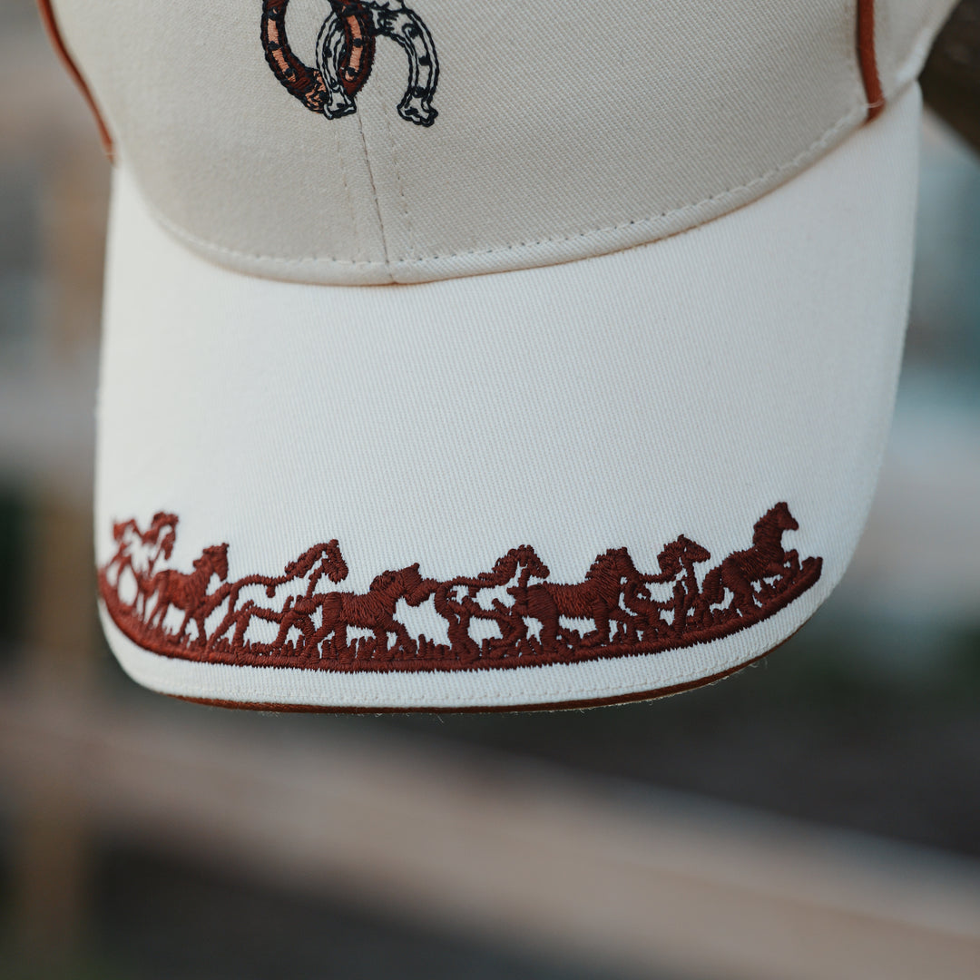 Horseshoe Trail Embroidered Cap - Unisex - Rust and Ivory