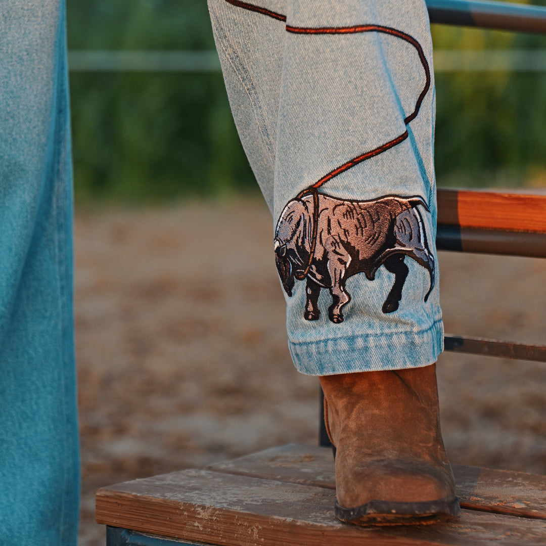 Western Rodeo - Embroidered Barrel Jeans Unisex
