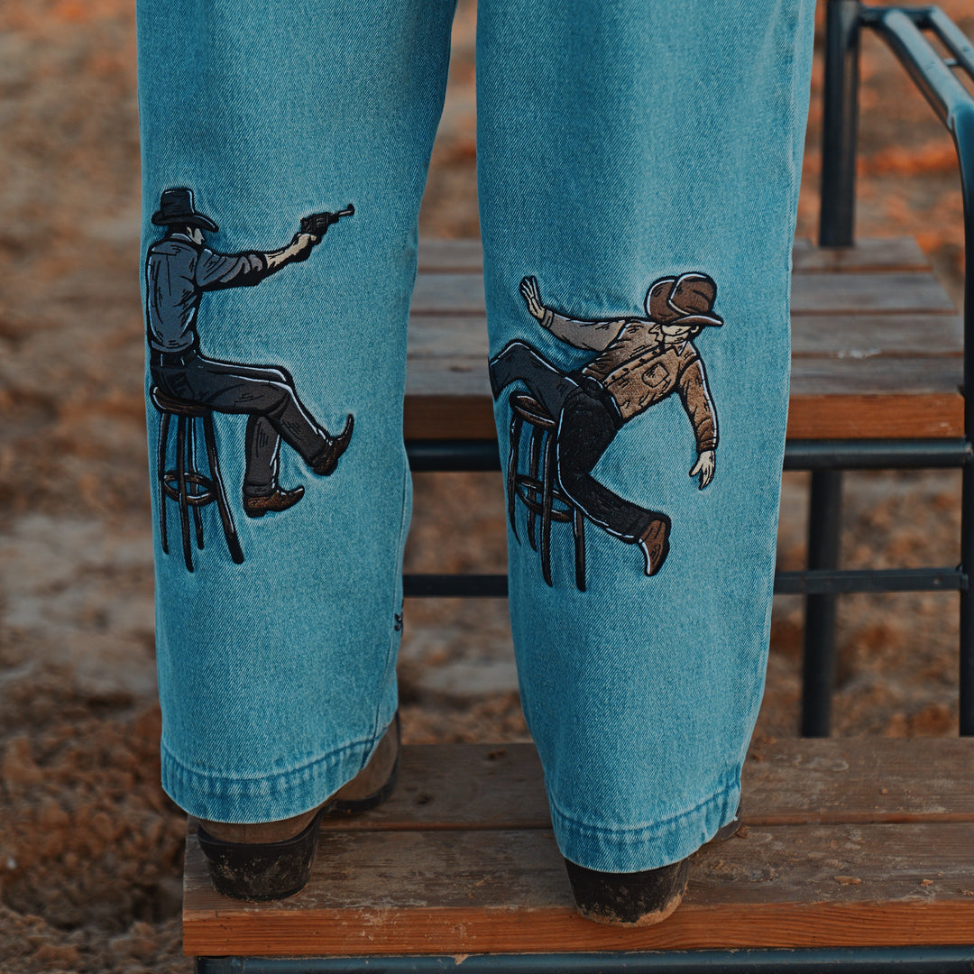 Western Rodeo - Embroidered Barrel Jeans Unisex