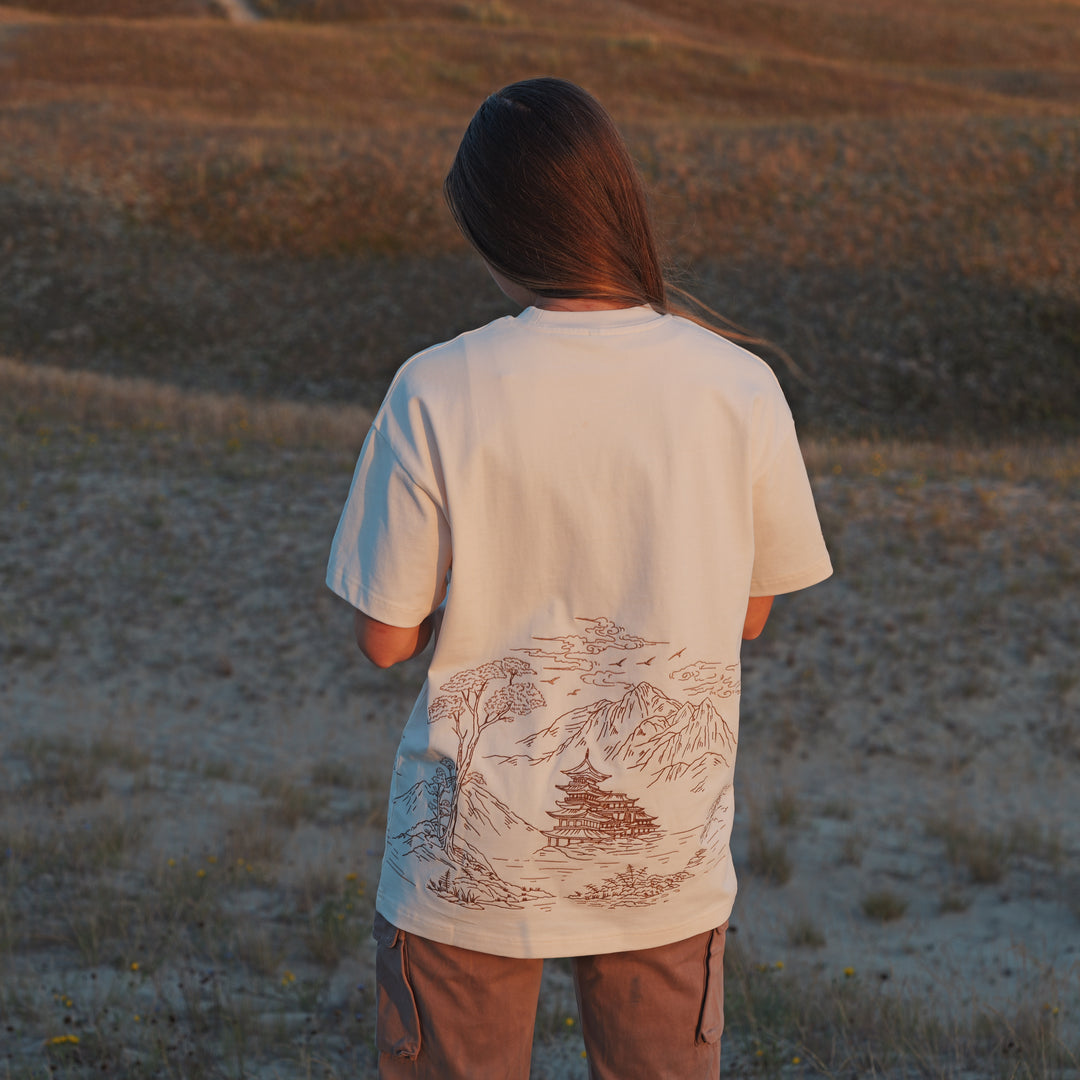 Mountain Temple Embroidered T-Shirt - 270GSM Cotton - Unisex