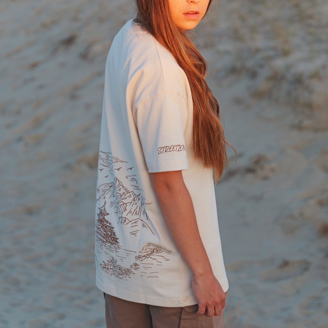 Mountain Temple Embroidered T-Shirt - 270GSM Cotton - Unisex