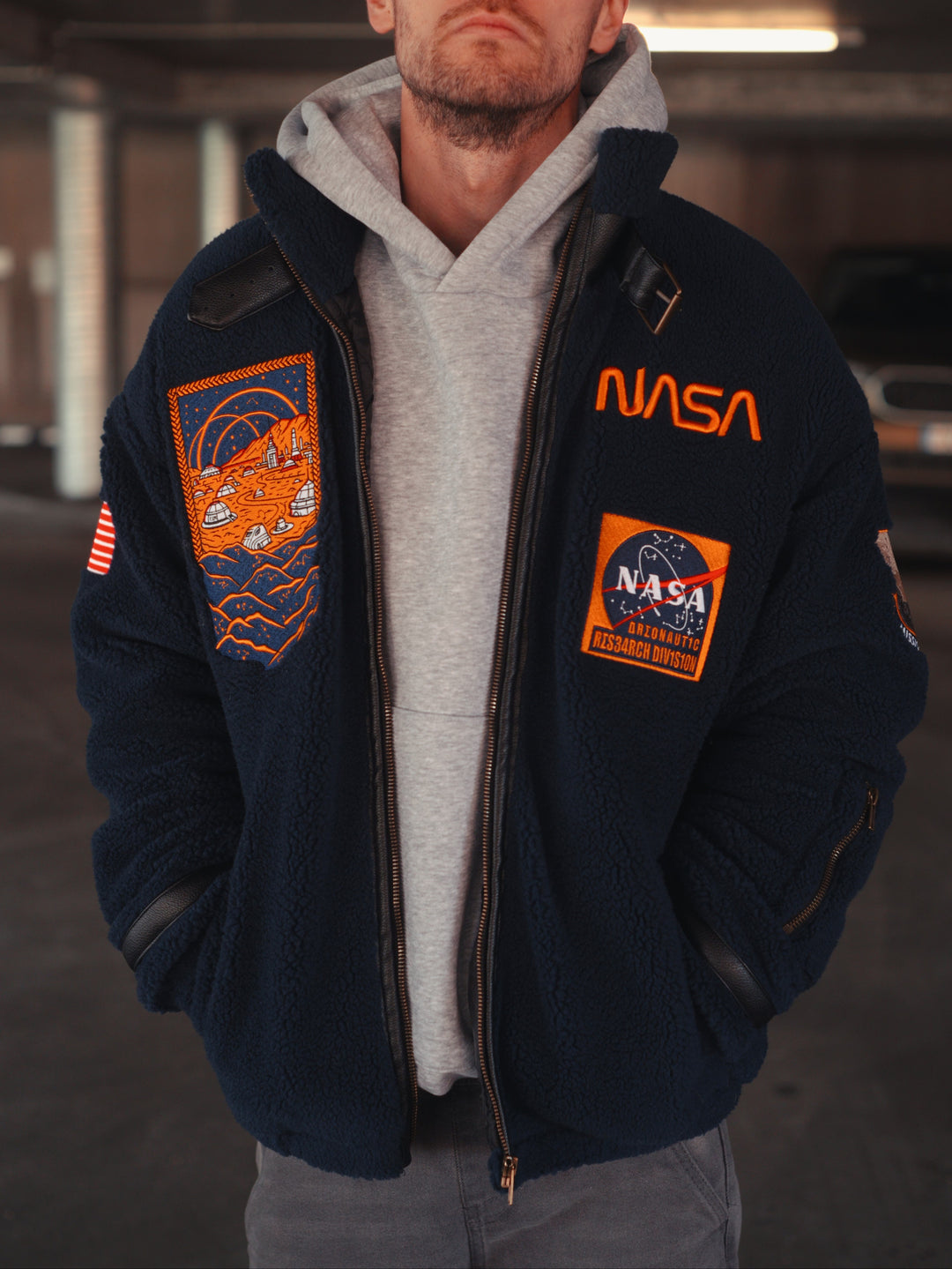 NASA Aviator Embroidery Jacket - Unisex, Cosmic Ink