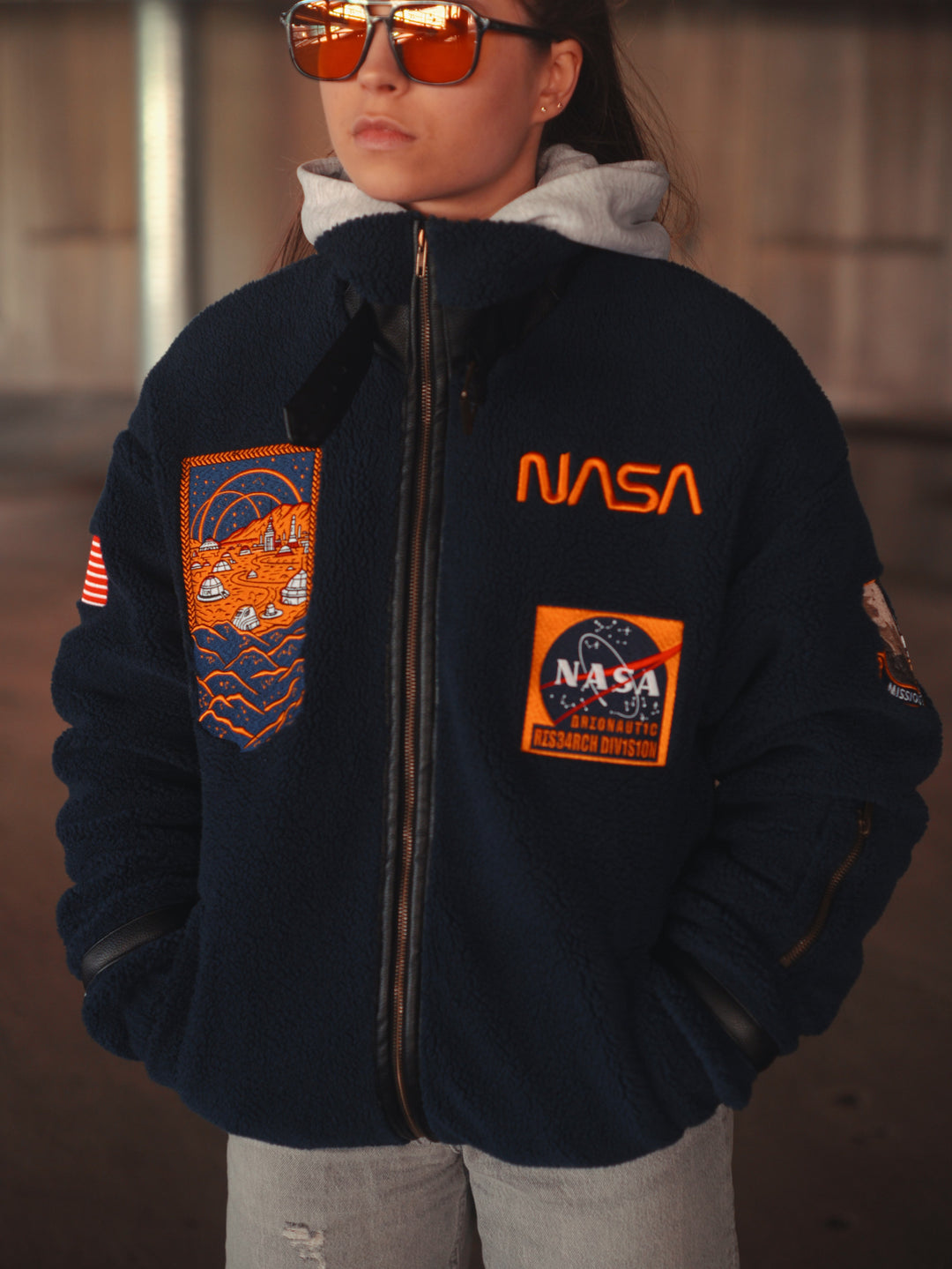 NASA Aviator Embroidery Jacket - Unisex, Cosmic Ink