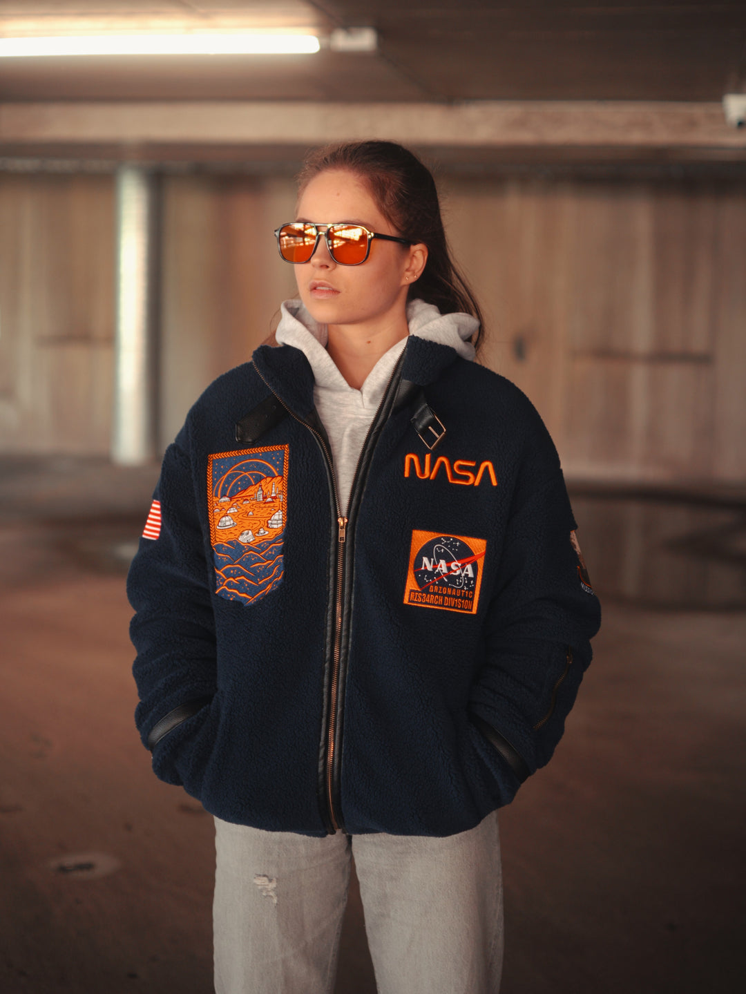 NASA Aviator Embroidery Jacket - Unisex, Cosmic Ink