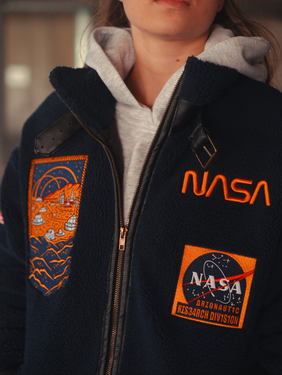 NASA Aviator Embroidery Jacket - Unisex, Cosmic Ink