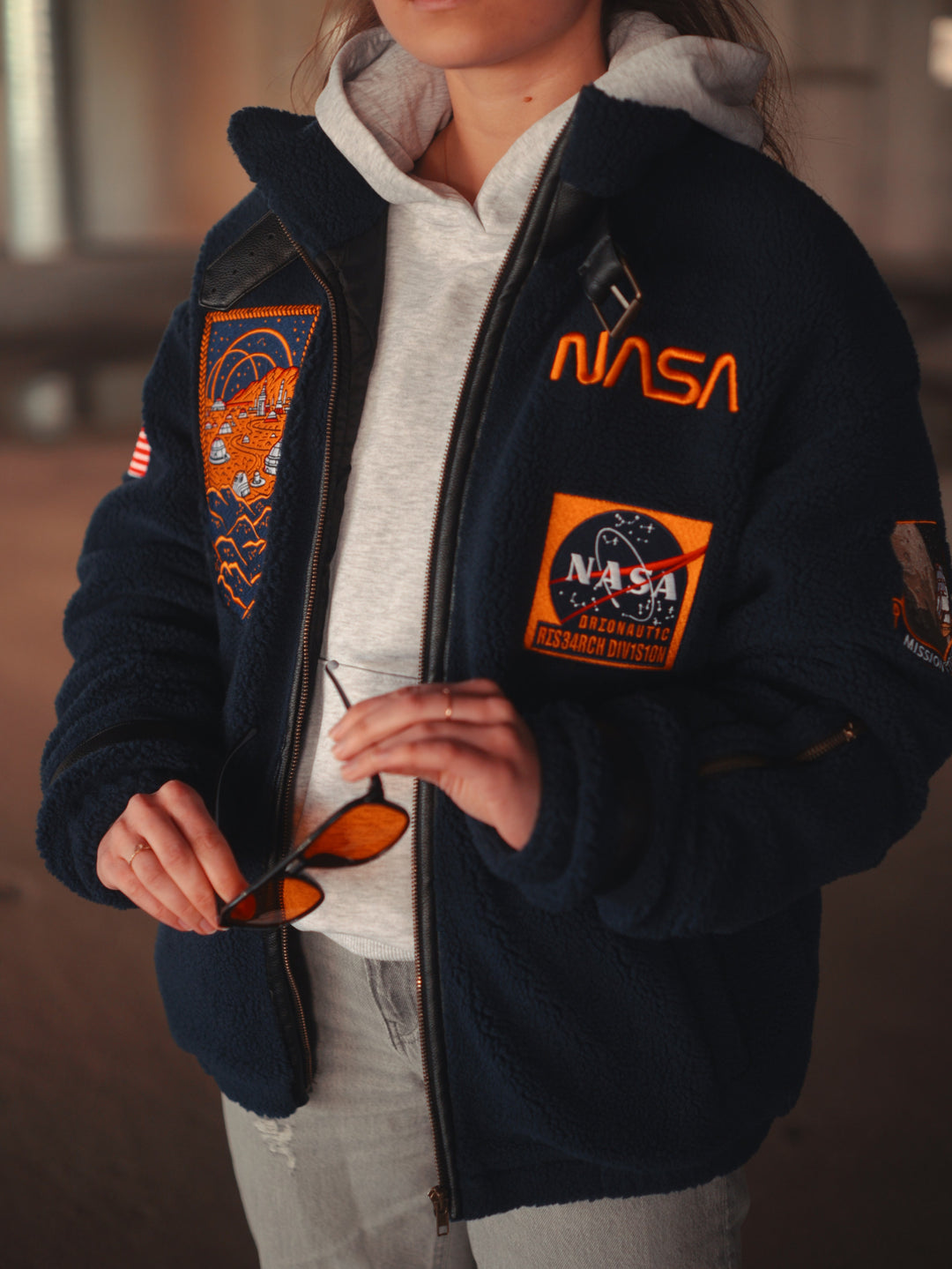 NASA Aviator Embroidery Jacket - Unisex, Cosmic Ink