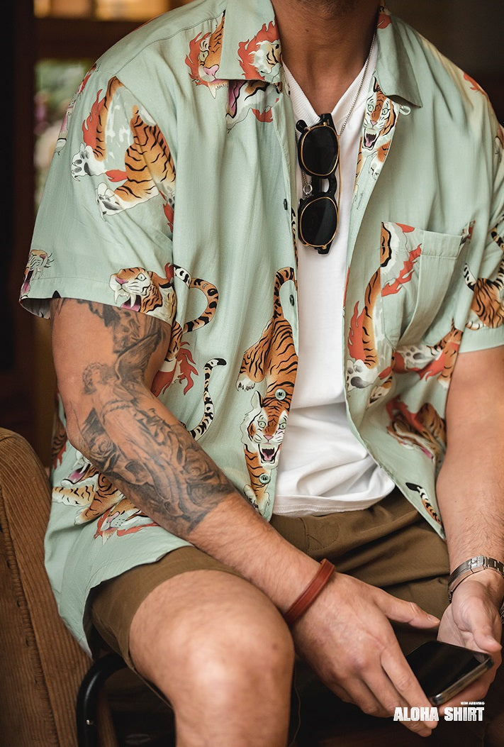 Flame Tiger Beach-Hawaiian Shirt
