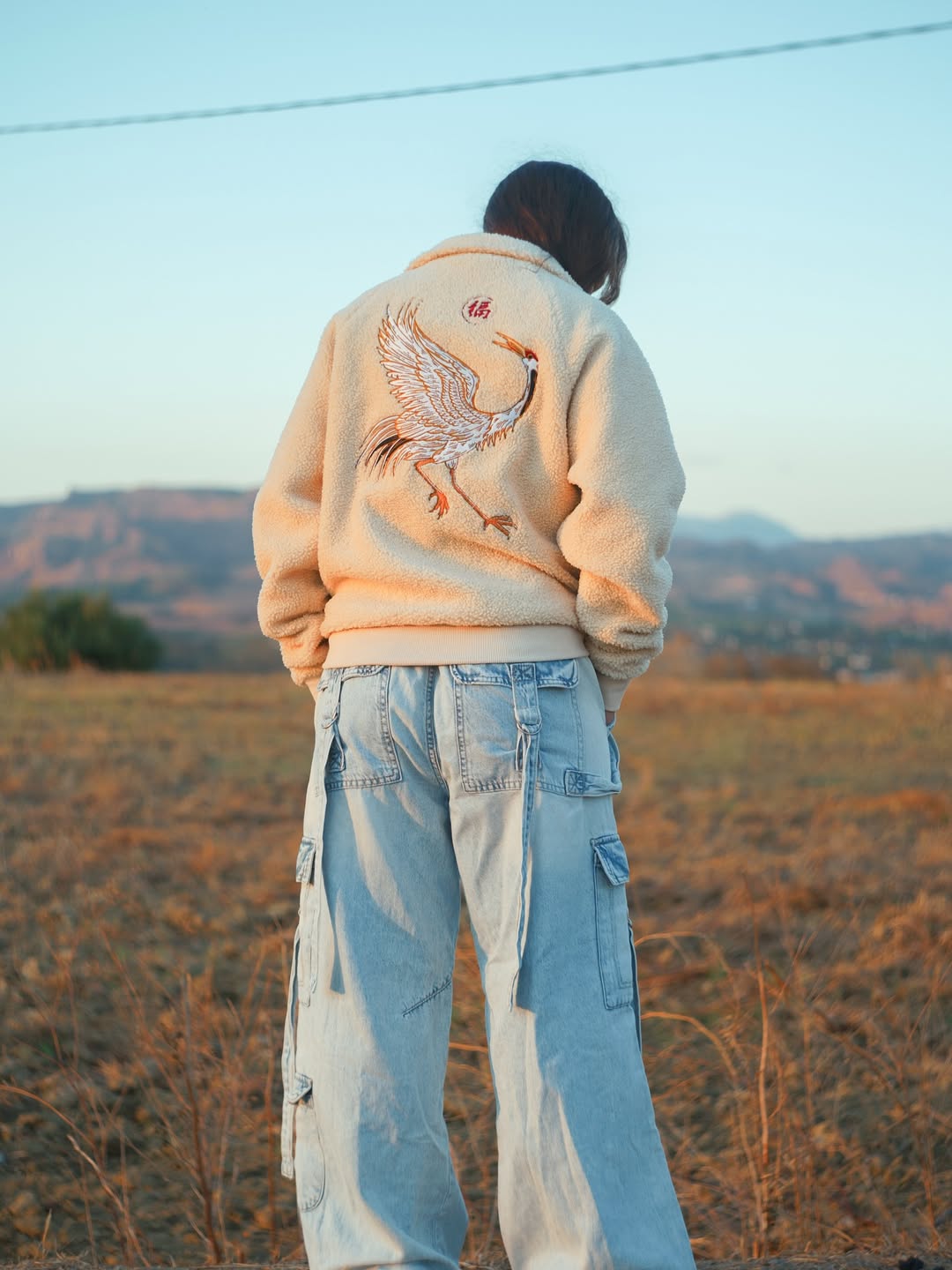 Fleeced - Fluffy Heavy Embroidery Crane Jacket