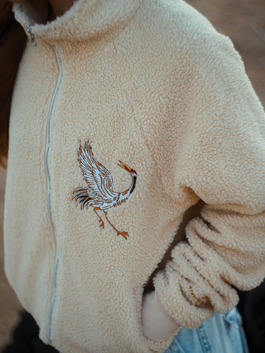Fleeced - Fluffy Heavy Embroidery Crane Jacket