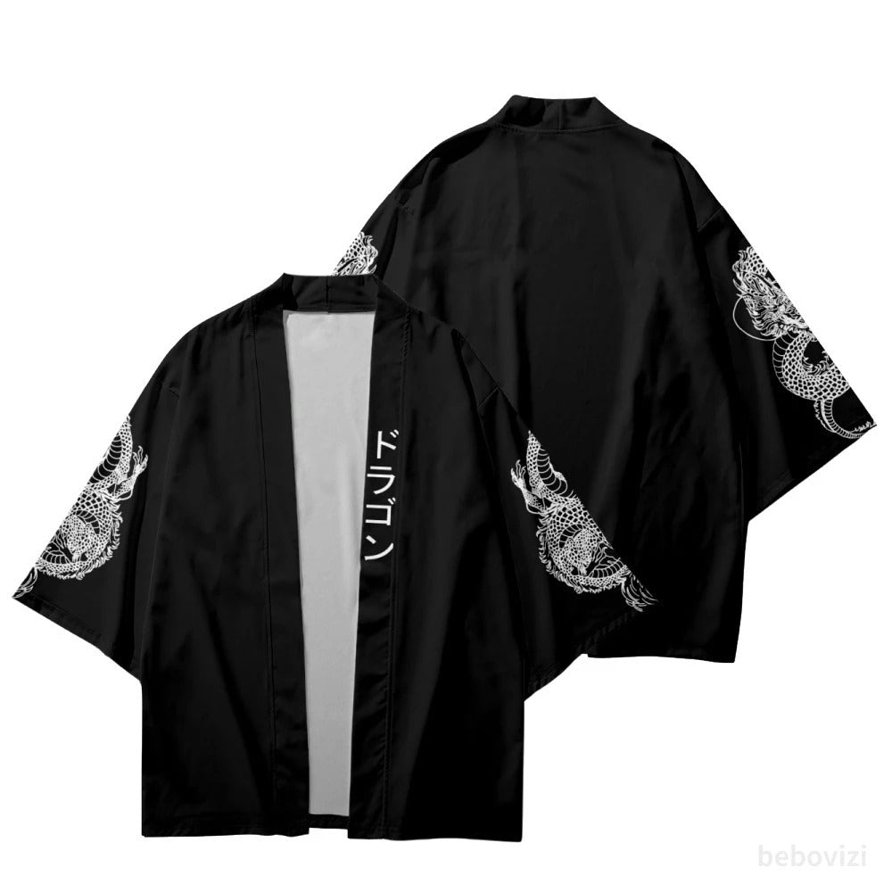 Black and White Dragon Light Kimono