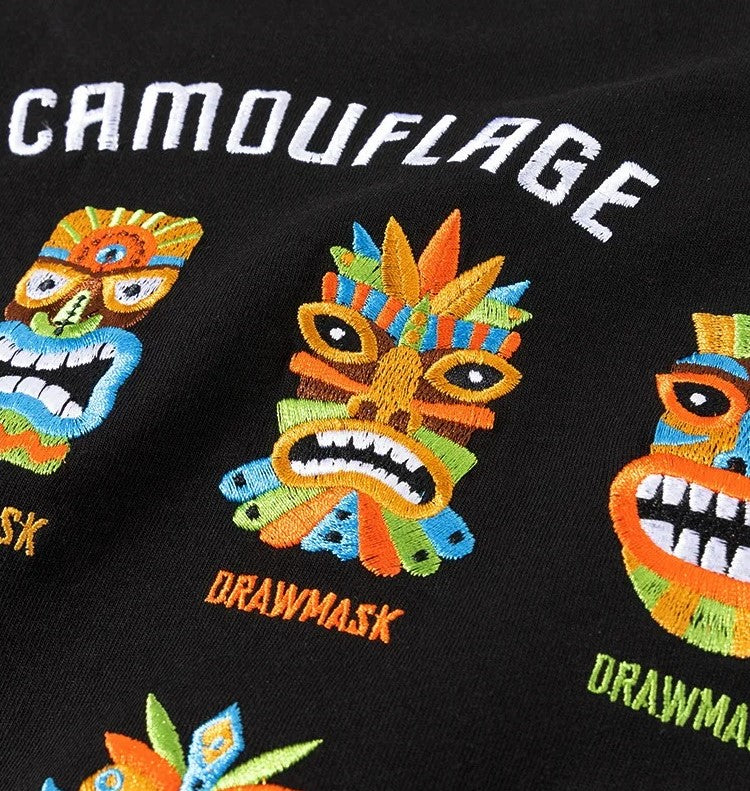 Ancient Mask Embroidered T-Shirt