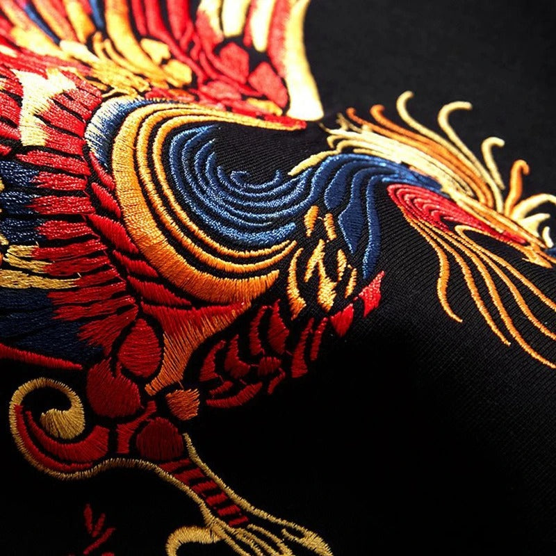 Fire Phoenix Heavy Embroidery T-Shirt