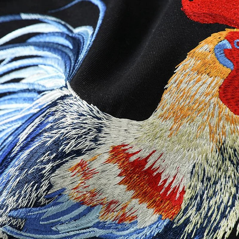 Majestic Rooster Heavy Embroidery T-Shirt